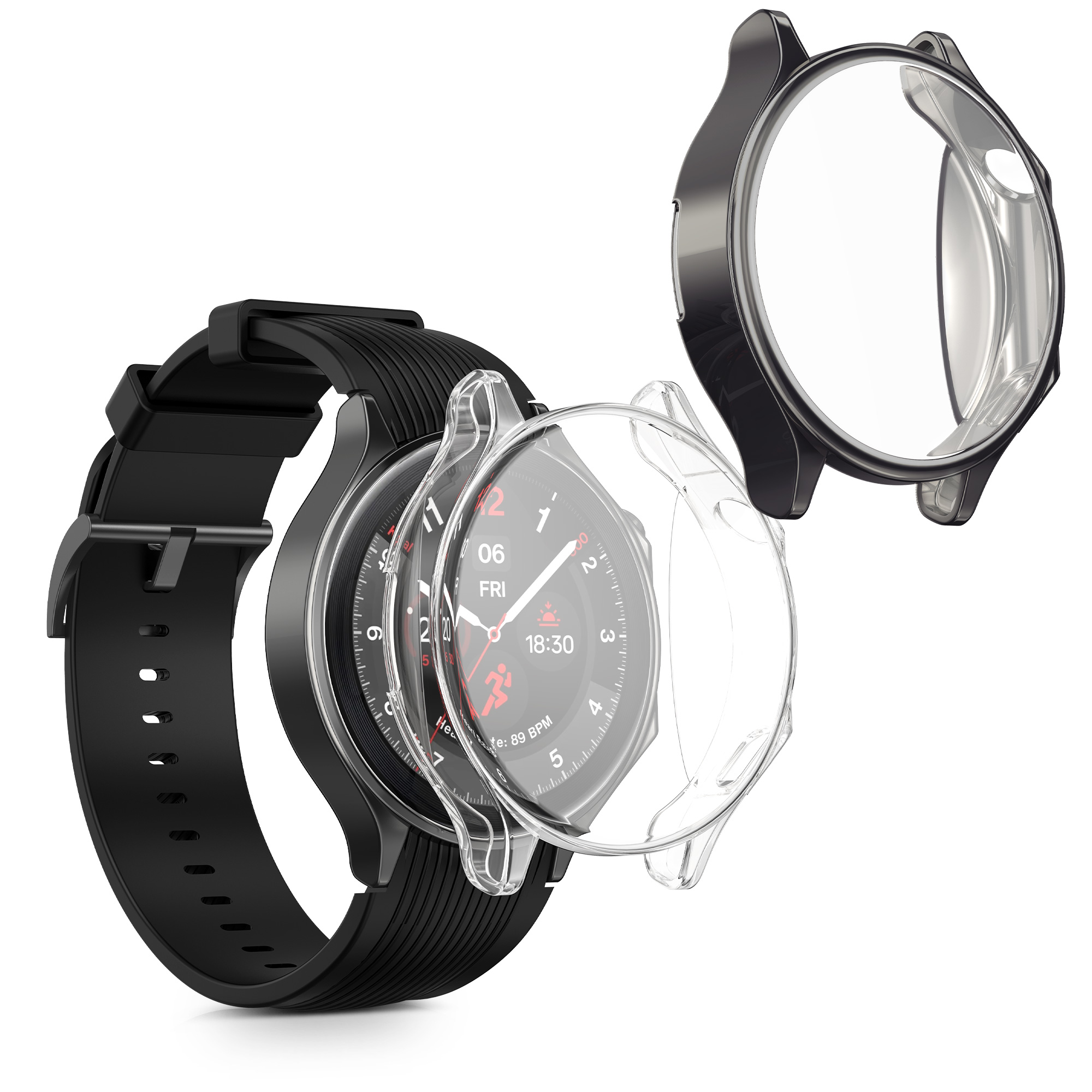 Kryt s ochranným sklem kwmobile pro OnePlus Watch 2 / OPPO Watch X - 2 ks - tmavě šedá / transparentní