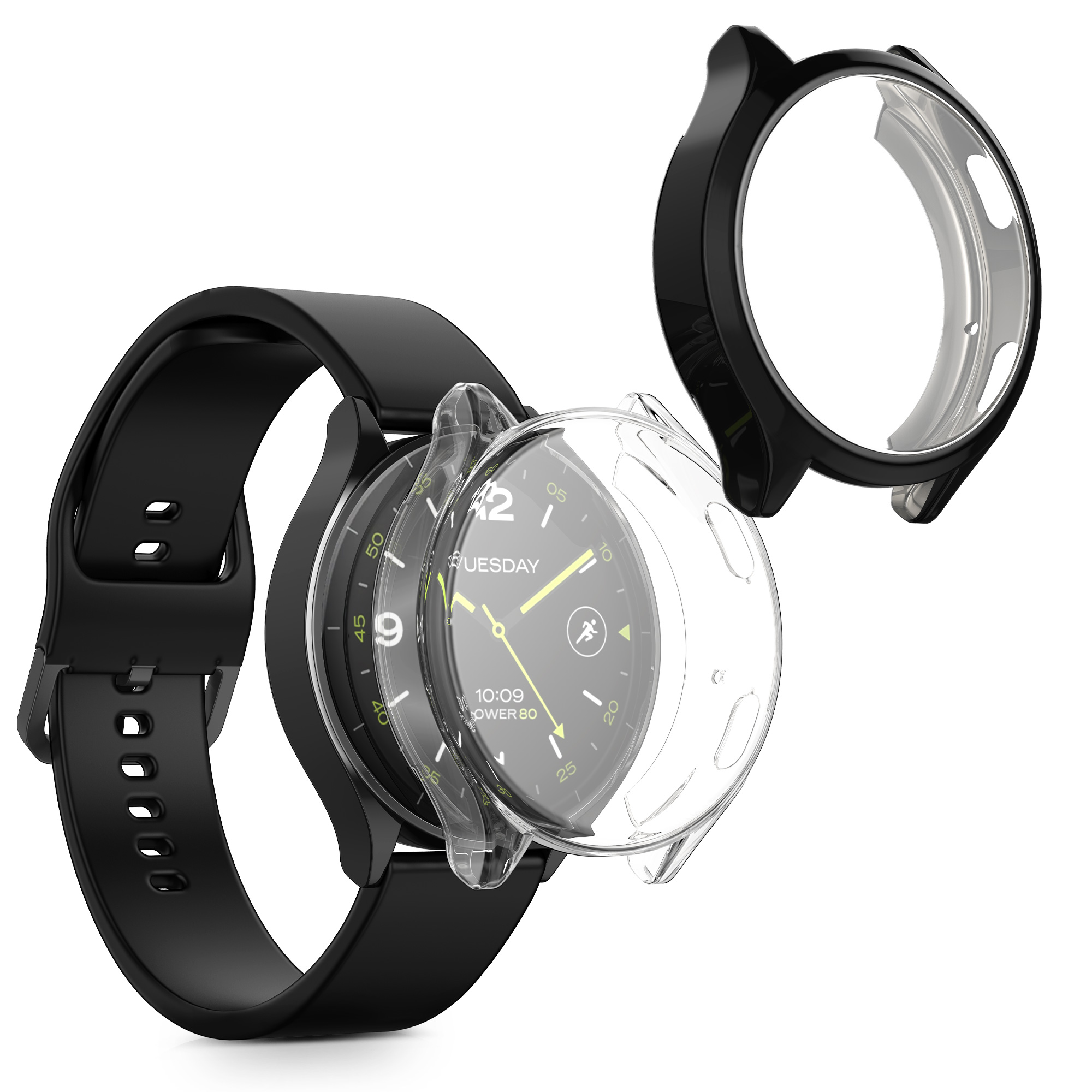 Kryt s ochranným sklem kwmobile pro Xiaomi Watch 2 - 2 ks - černá / transparentní