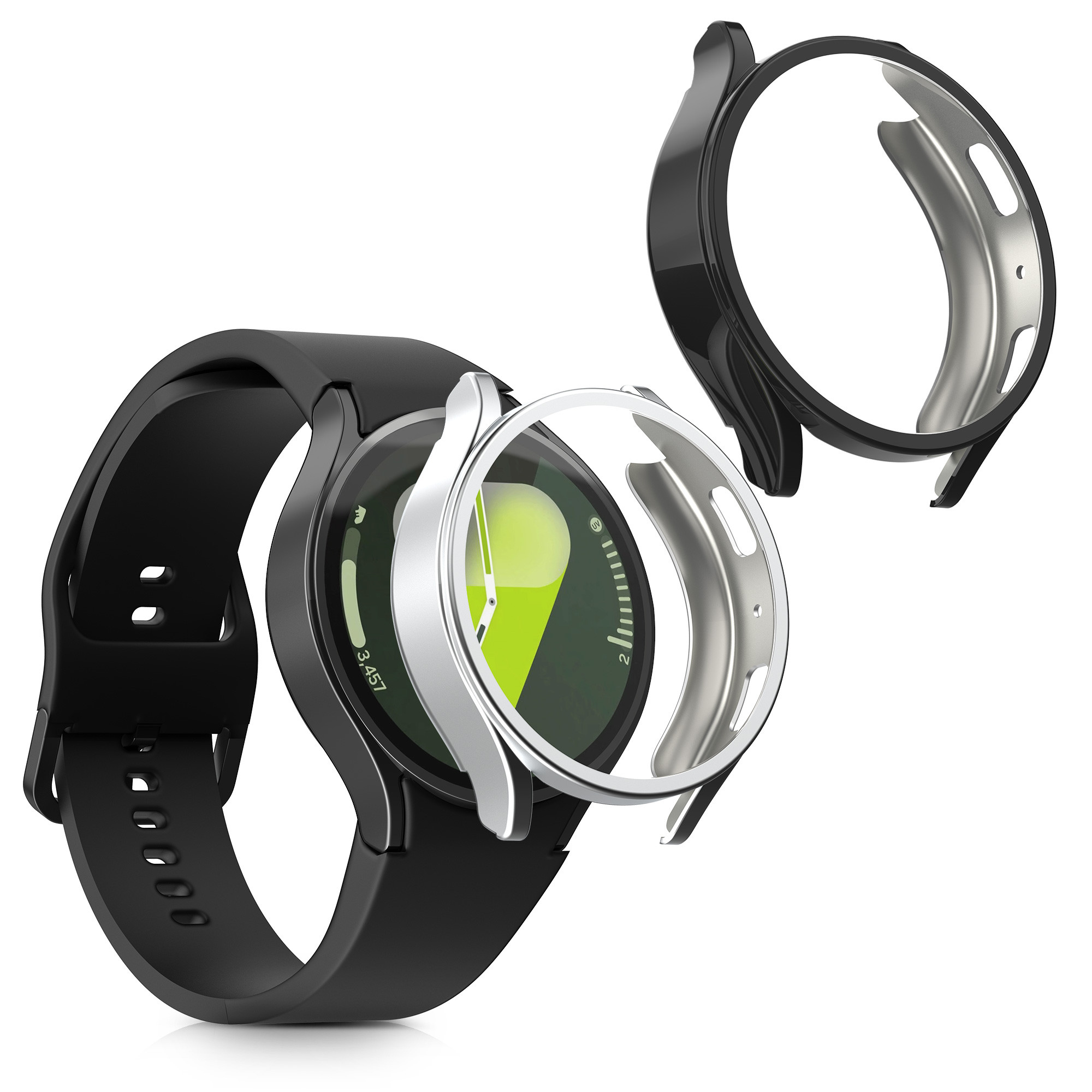 Kryt s ochranou displeje pro Samsung Galaxy Watch 7 44 mm, 2 ks kwmobile ‑ černá / stříbrná