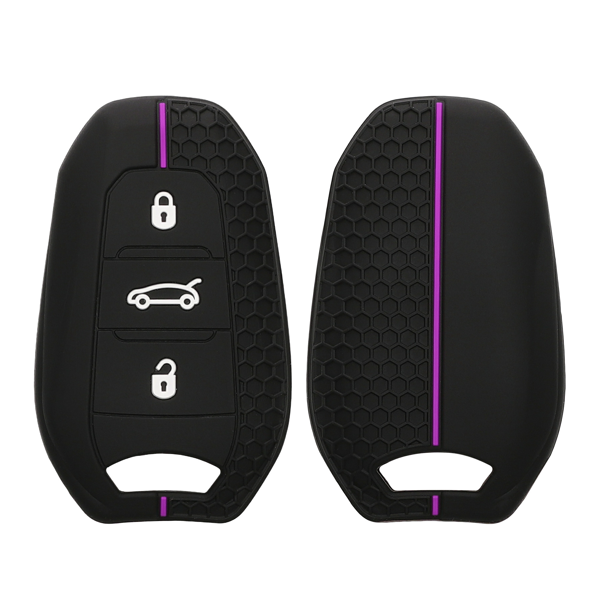 Obal na klíč pro Peugeot Citroën Smart Key se 3 tlačítky (Keyless Go), protiskluzový, odolný proti poškrábání kwmobile ‑ černá / fialová
