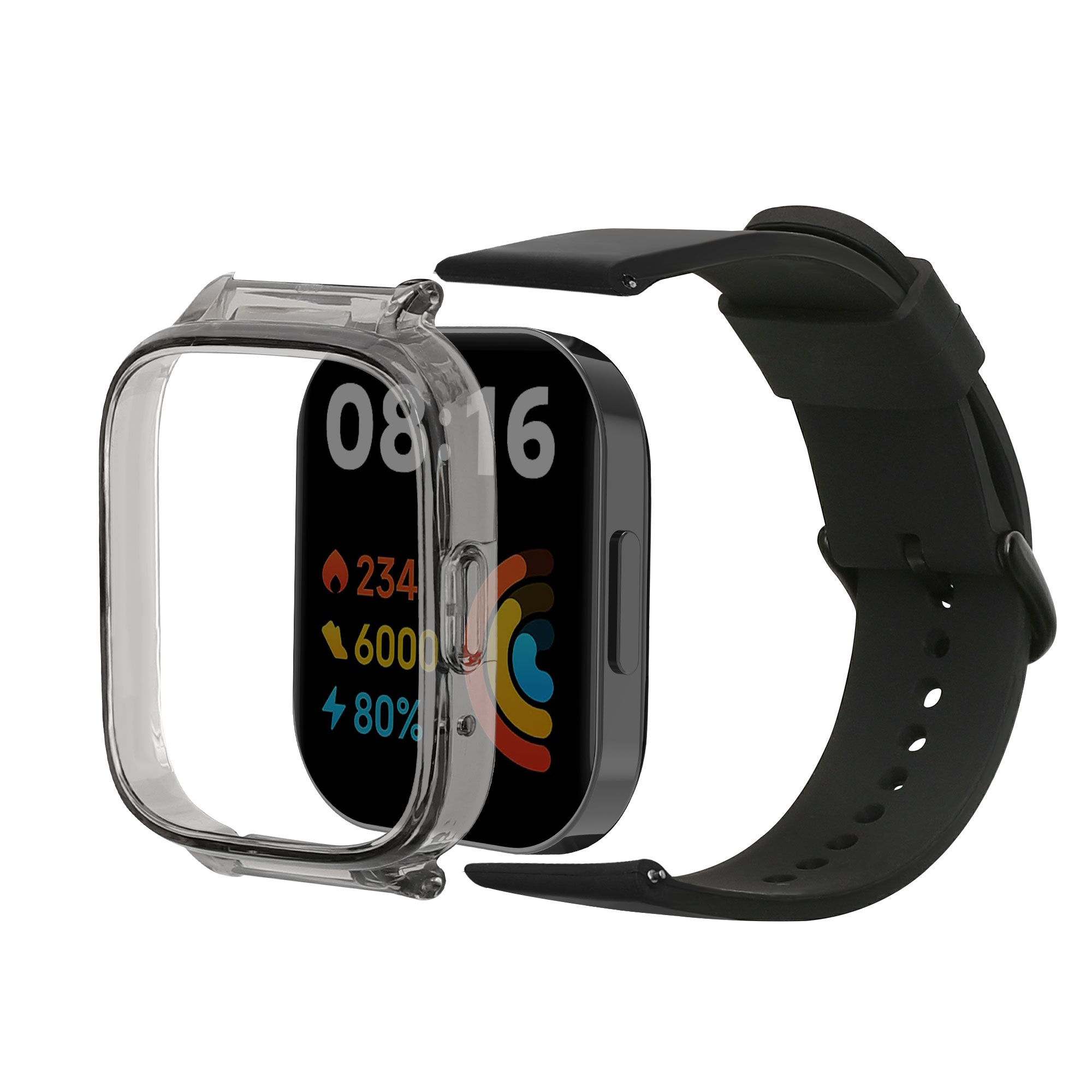 kwmobile řemínek k hodinkám Redmi Watch 3 Active - 2-in-1 set silicone band cover soft černá.