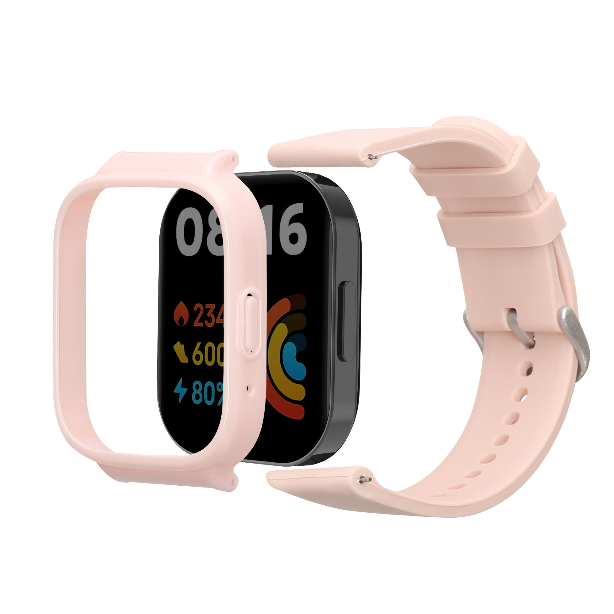 kwmobile řemínek k hodinkám Redmi Watch 3 Active - 2-in-1 set silicone band cover soft pudrově růžová.