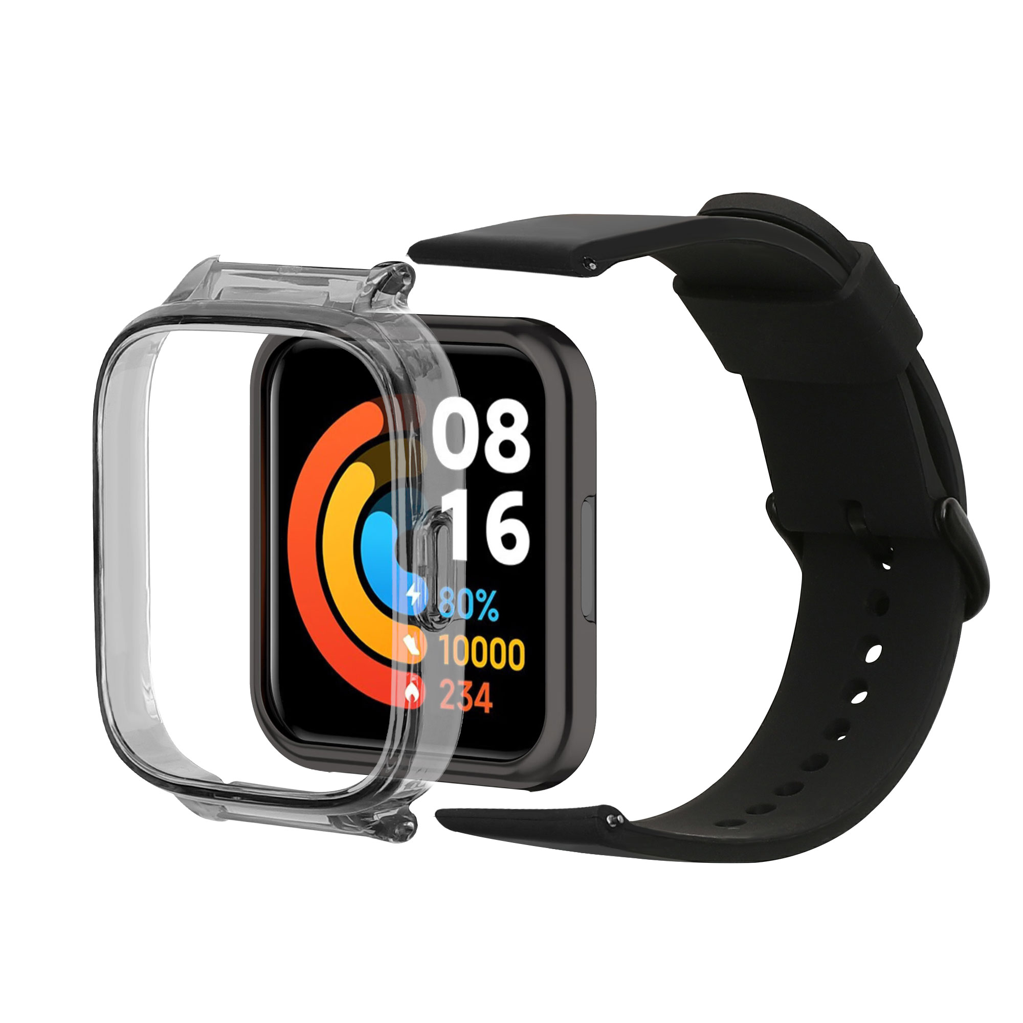 kwmobile řemínek k hodinkám Redmi Watch 2 Lite - 2-in-1 set silicone band cover soft černá.