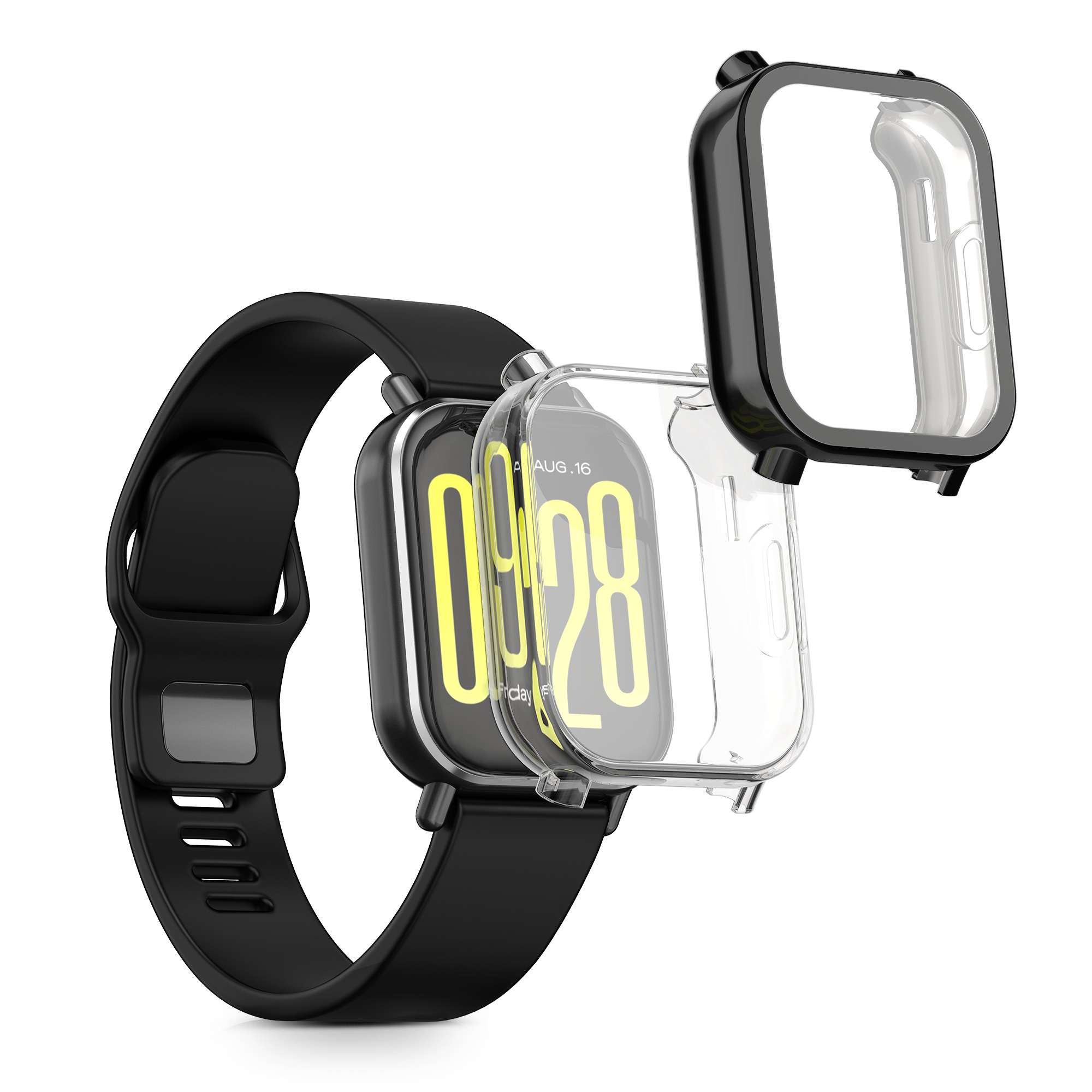 kwmobile ochranný kryt na chytré hodinky Redmi Watch 5 Active - transparentní / černá