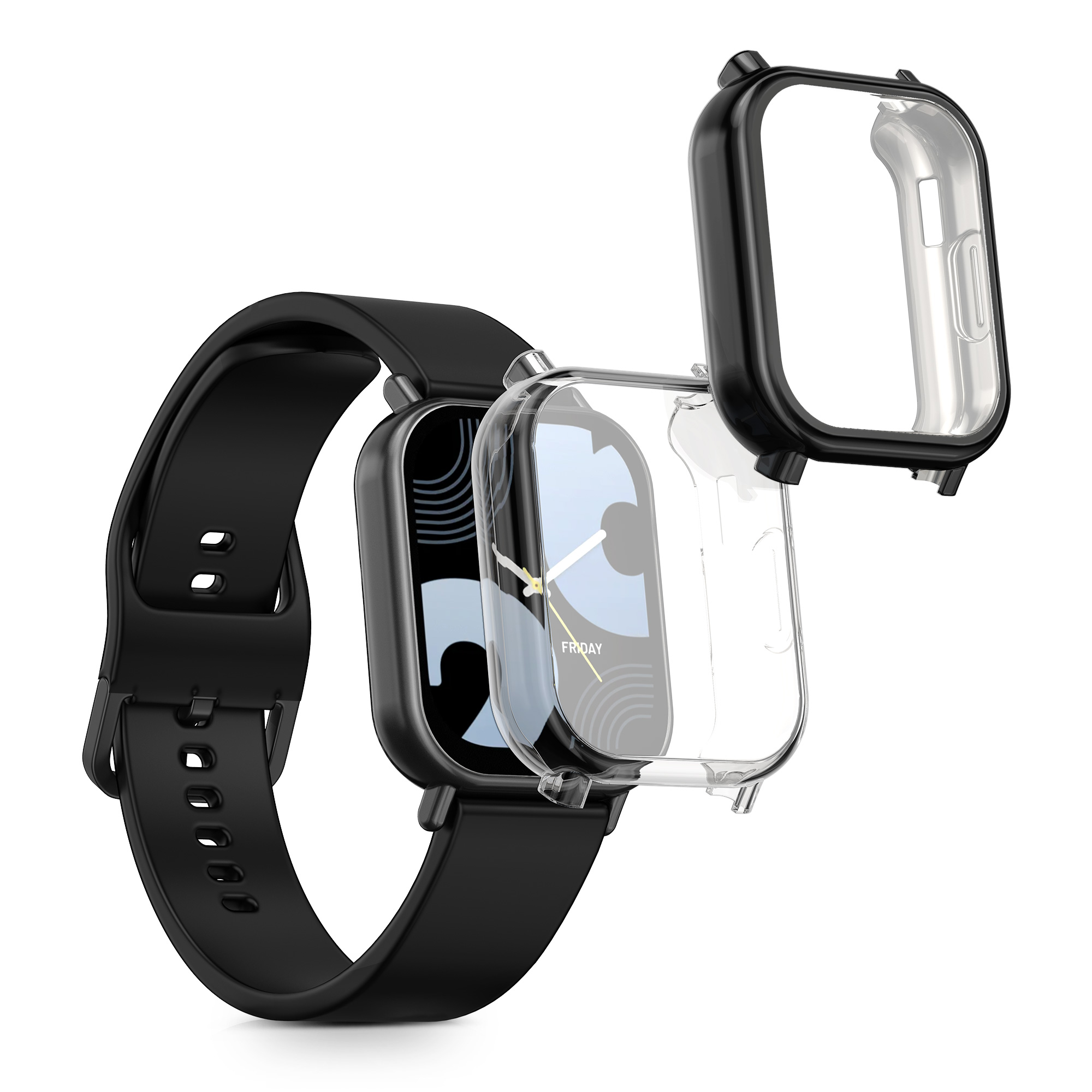 2x obal s ochranným sklem pro Xiaomi Redmi Watch 5 Lite kwmobile silikonové - transparentní / černá