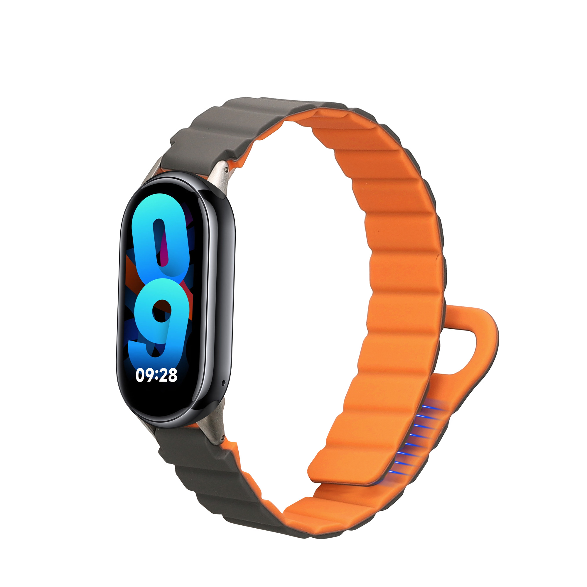 Řemínek pro Xiaomi Mi Band 10 / Mi Band 9 / 8 kwmobile silikonové - šedá / oranžová