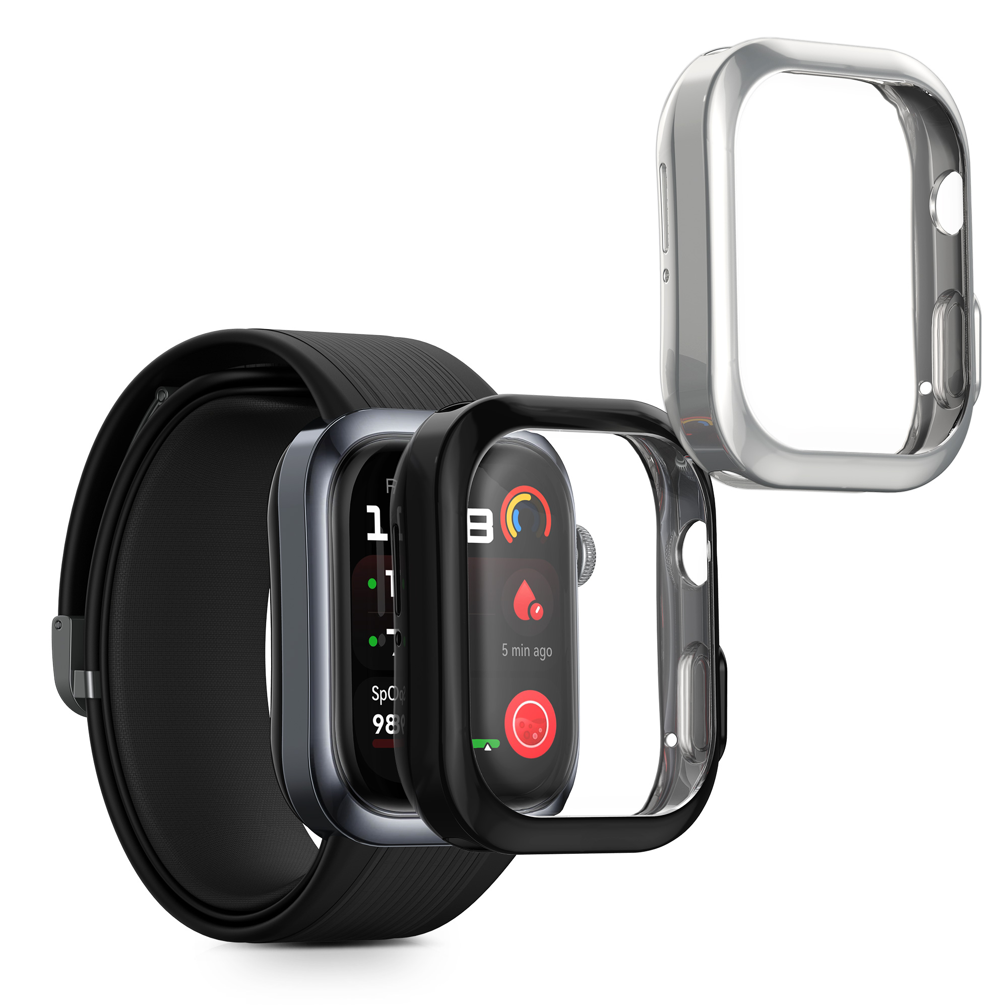 2x obal s ochranným sklem pro Huawei Watch D2 kwmobile silikonové - černá / stříbrná