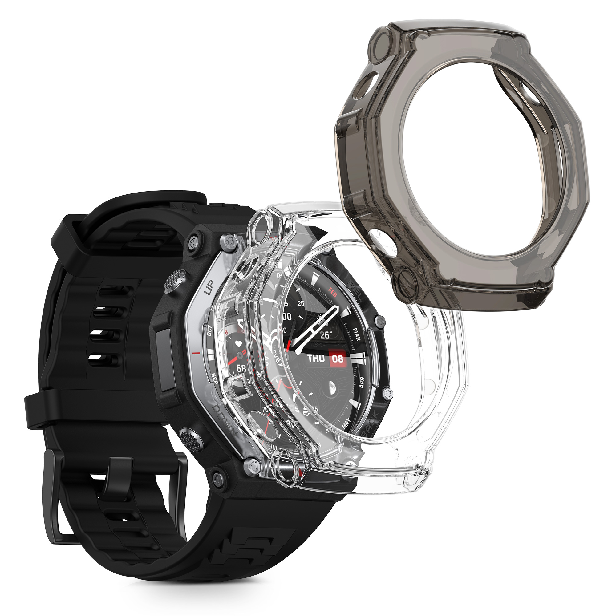 Ochranné rámečky pro Huami Amazfit T-Rex 3 kwmobile sada 2 ks - transparentní / černá