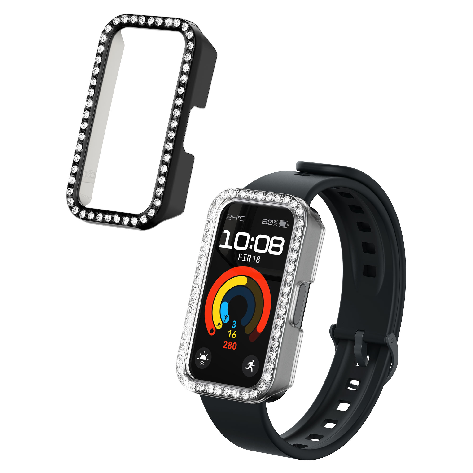 Glitter ochranný rámeček na fitness náramek Huawei Band 9 / Band 8 Frame Protector (Set of 2) 2 ks transparentně-černé