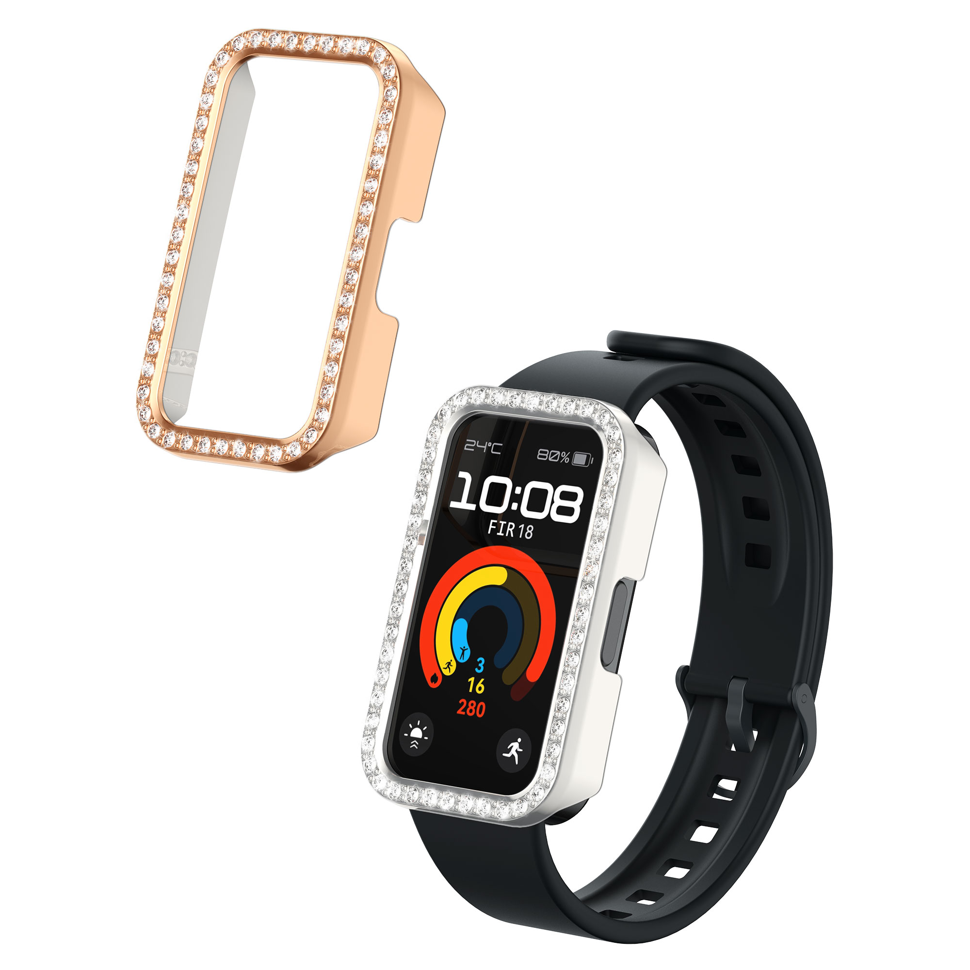 Ochranné rámečky s třpytkami pro Huawei Band 9 / Band 8 kwmobile sada 2 ks - stříbrná / růžové zlato