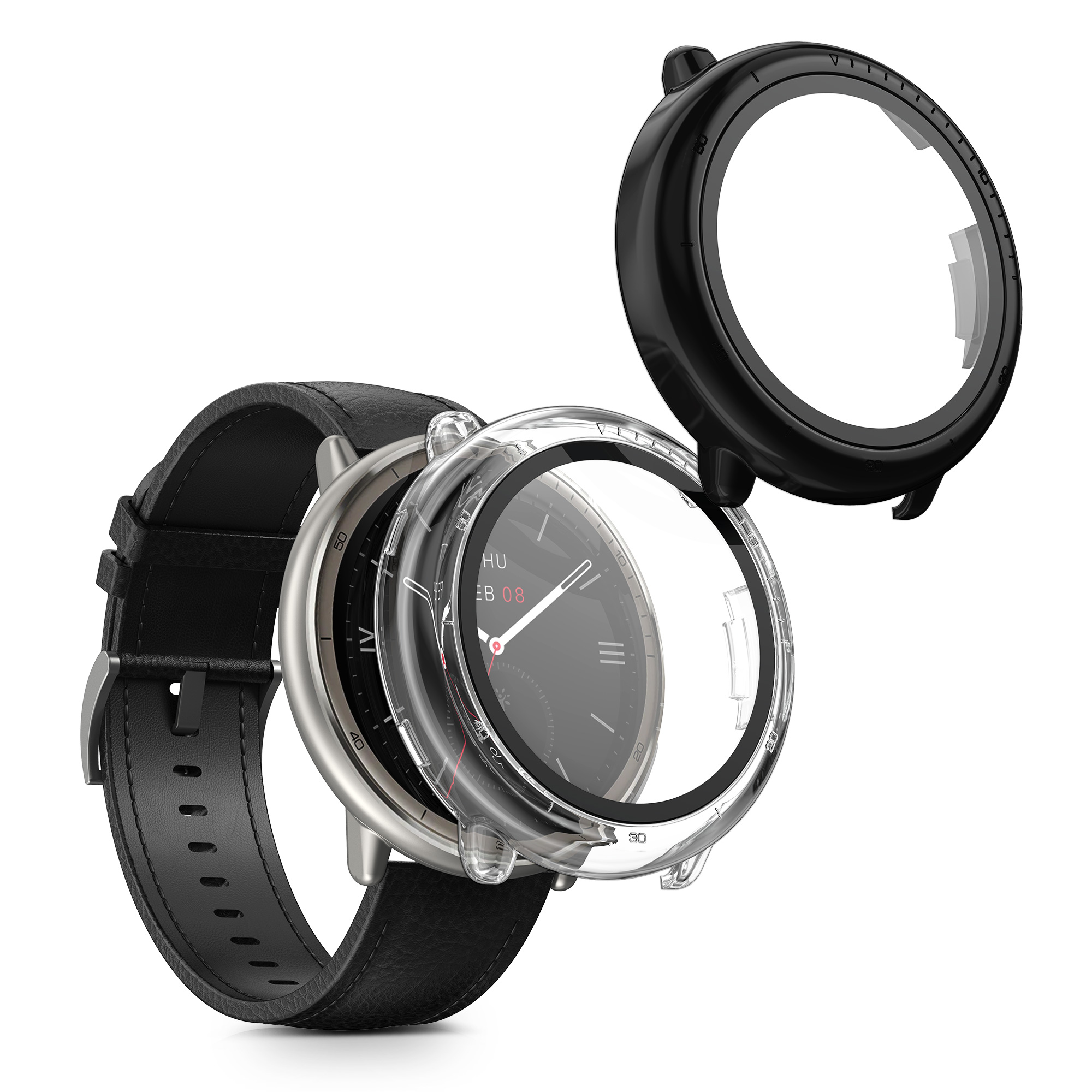 Sada 2 krytů s ochranou displeje pro Amazfit Active2 (A2437) kwmobile - transparentní a černá