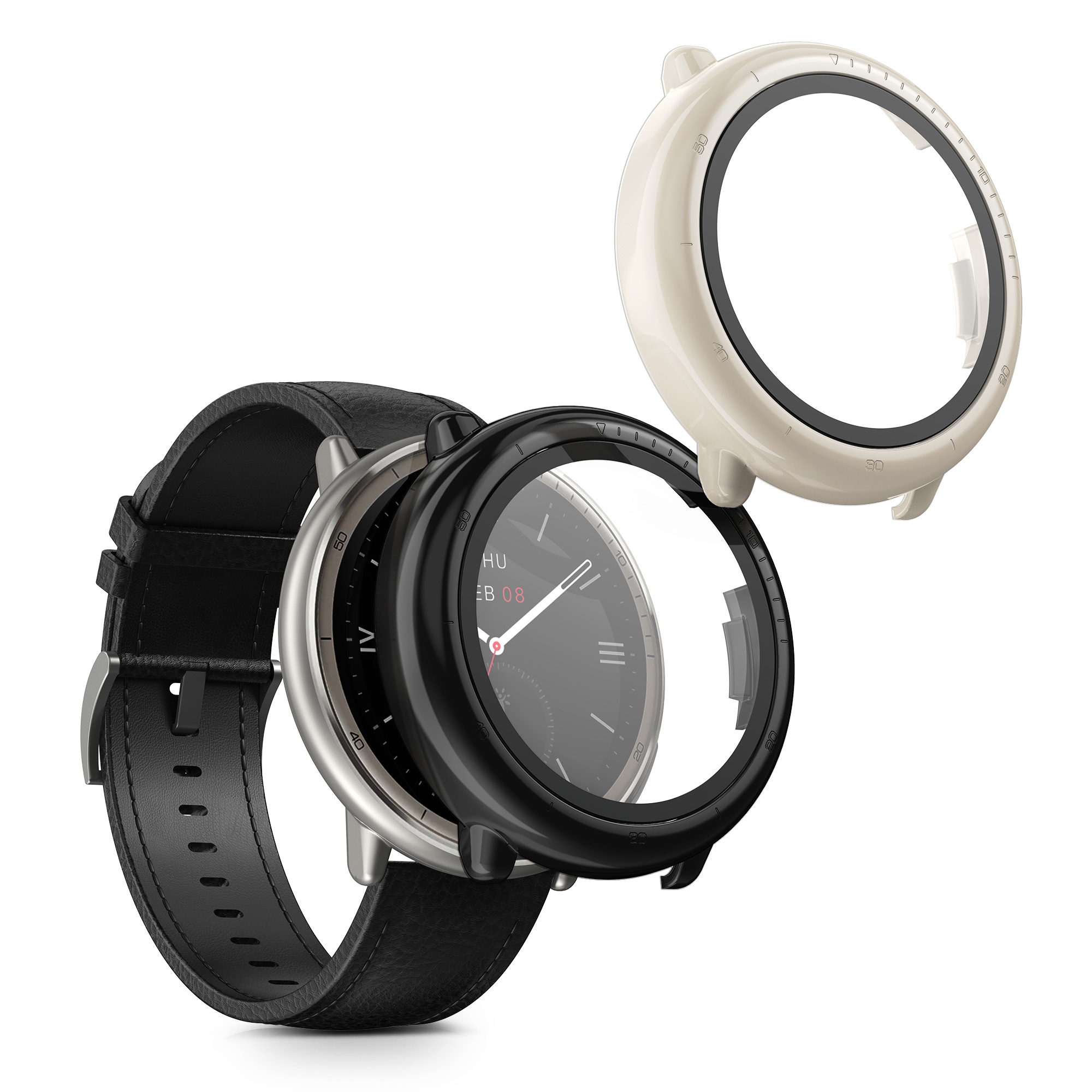 Sada 2 krytů s ochranou displeje pro Amazfit Active2 (A2437) kwmobile - černá a béžová
