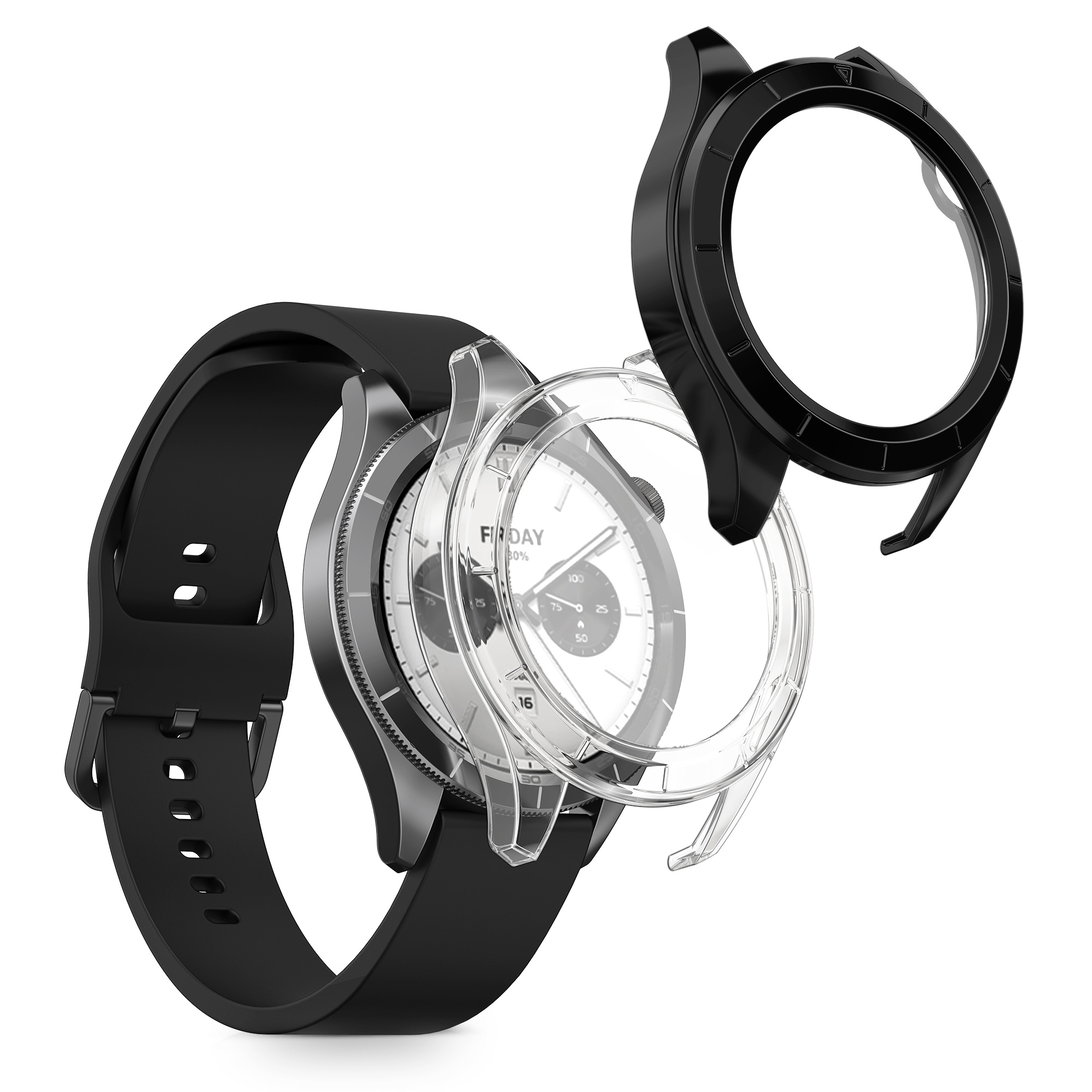 Ochranný kryt se sklem na hodinky kwmobile pro Xiaomi Watch S4 / Watch S4 eSIM, transparentní / černá, 2 ks