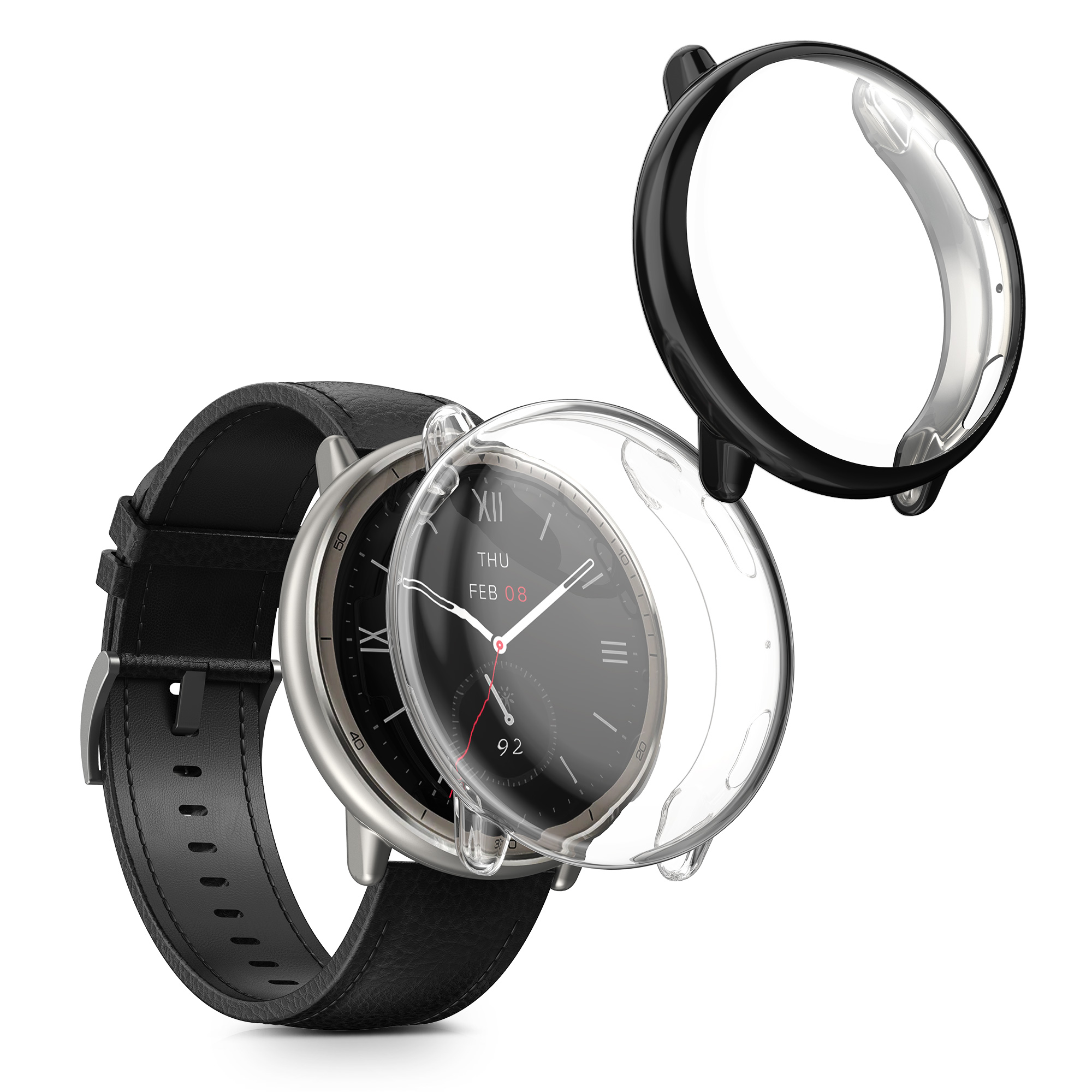 Sada 2 krytů s ochranou displeje pro Amazfit Active2 (A2437) kwmobile - transparentní a černá