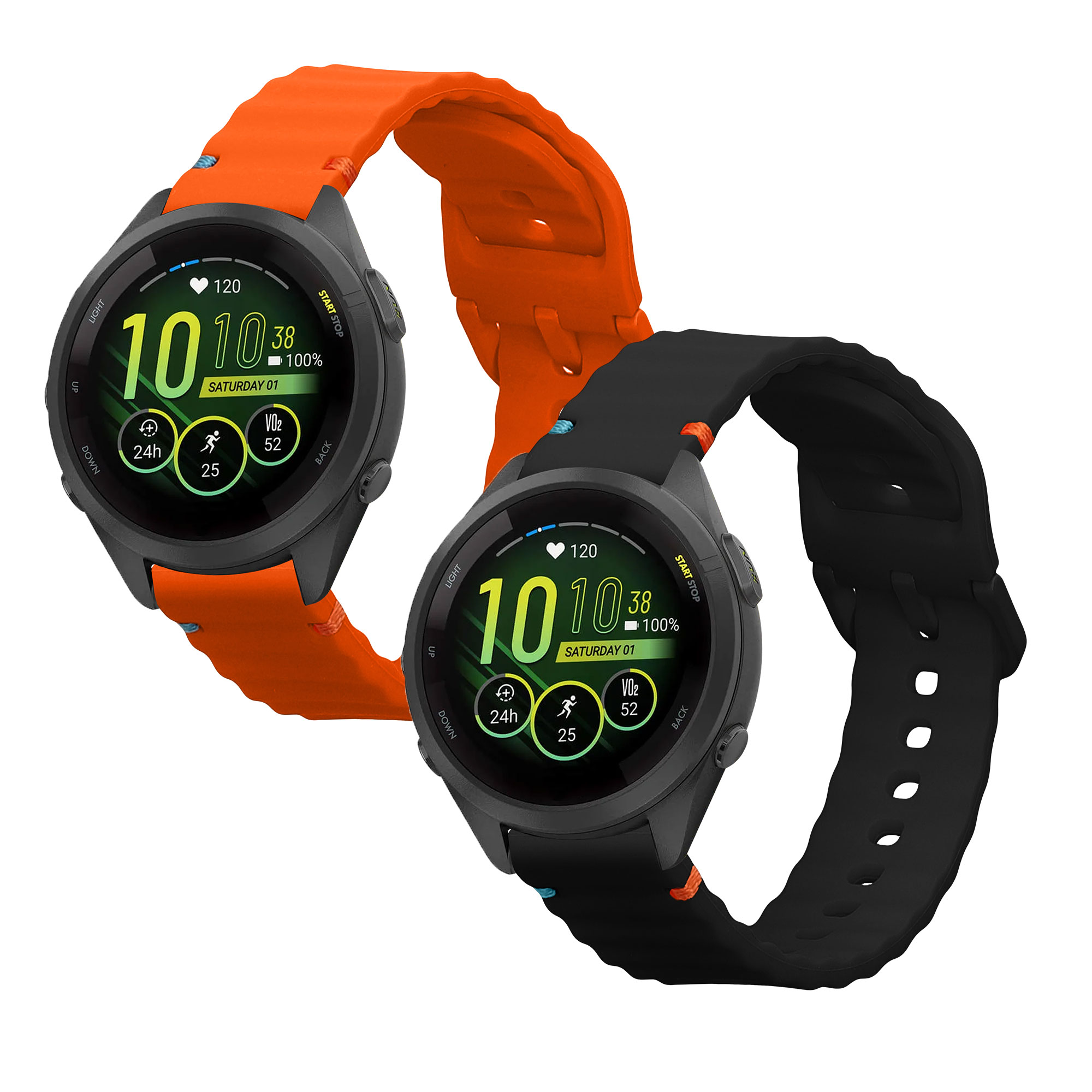 Řemínky pro Garmin Venu 3S / Venu 2S / vivoactive 4S / Forerunner 265S 255S kwmobile silikonové - černá / oranžová