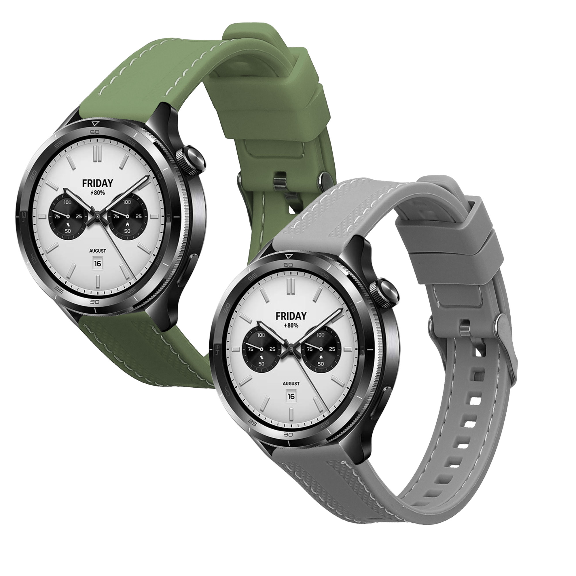 Řemínek na hodinky kwmobile silikonový pro Xiaomi Watch S4, tmavě zelená / šedá, 2 ks