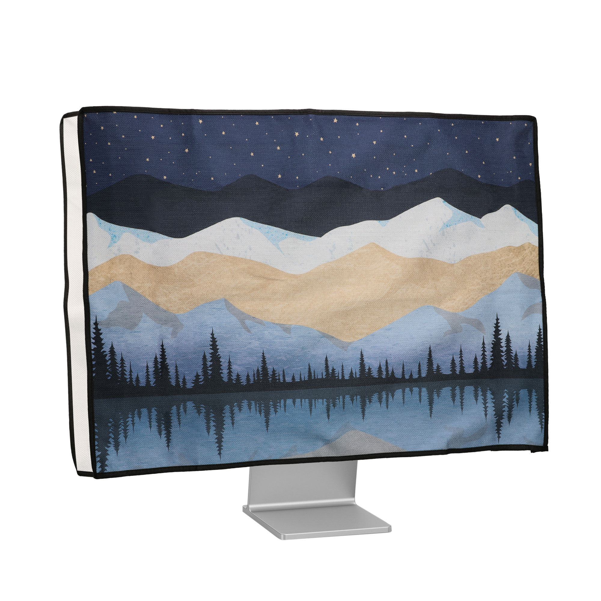 Ochranný kryt proti prachu pro 31-32" monitor kwmobile - motiv hvězdná noc u jezera bílá / světle hnědá / tmavě modrá