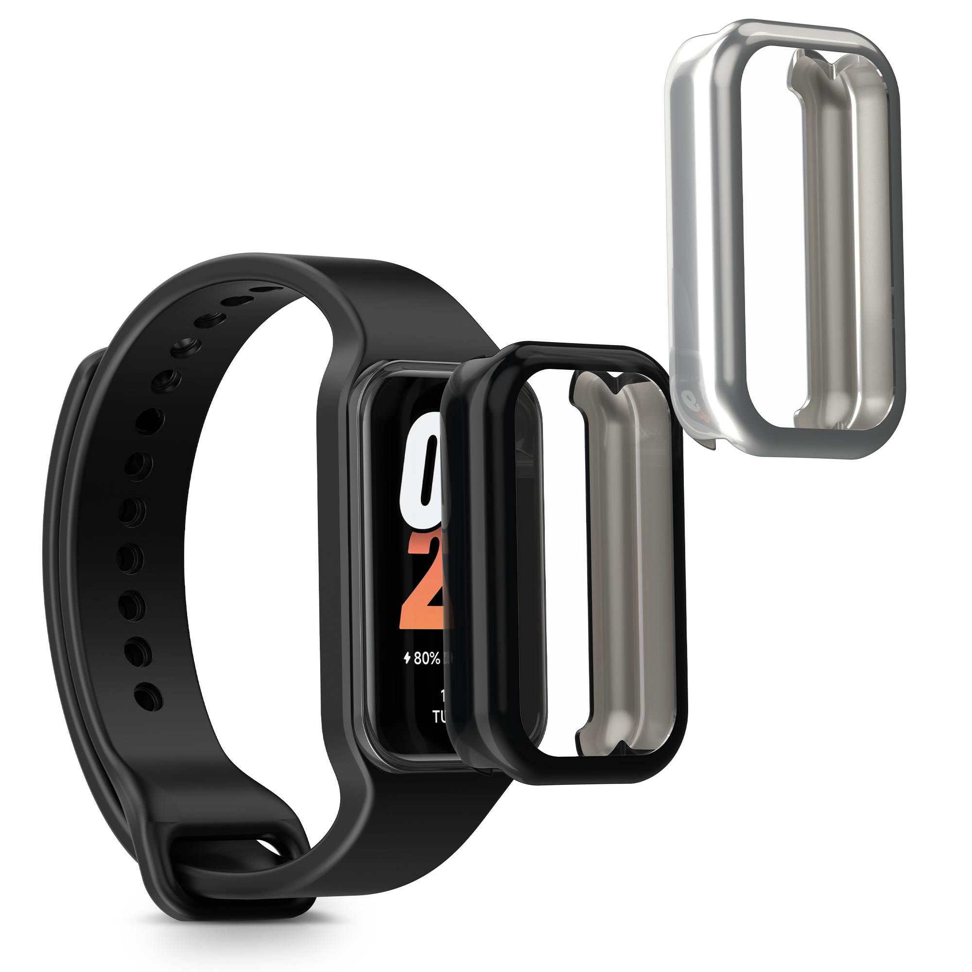 2x Ochranná fólie Xiaomi Smart Band 8 Active / Redmi Band 2 kwmobile - černá / stříbrná