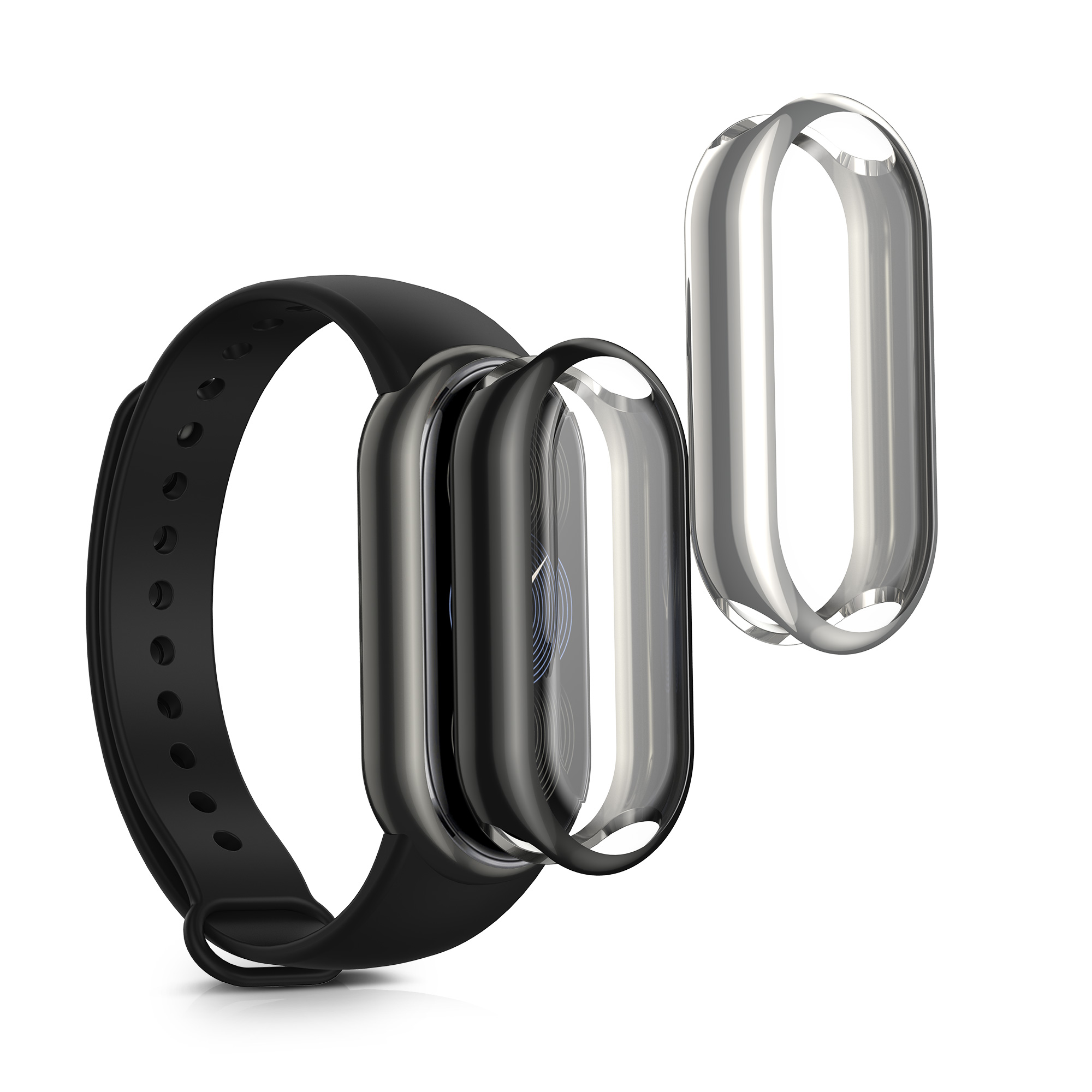 2x obal s ochranou displeje pro Xiaomi Mi Band 9 / Smart Band 9 TPU kwmobile ‑ stříbrná / tmavě šedá