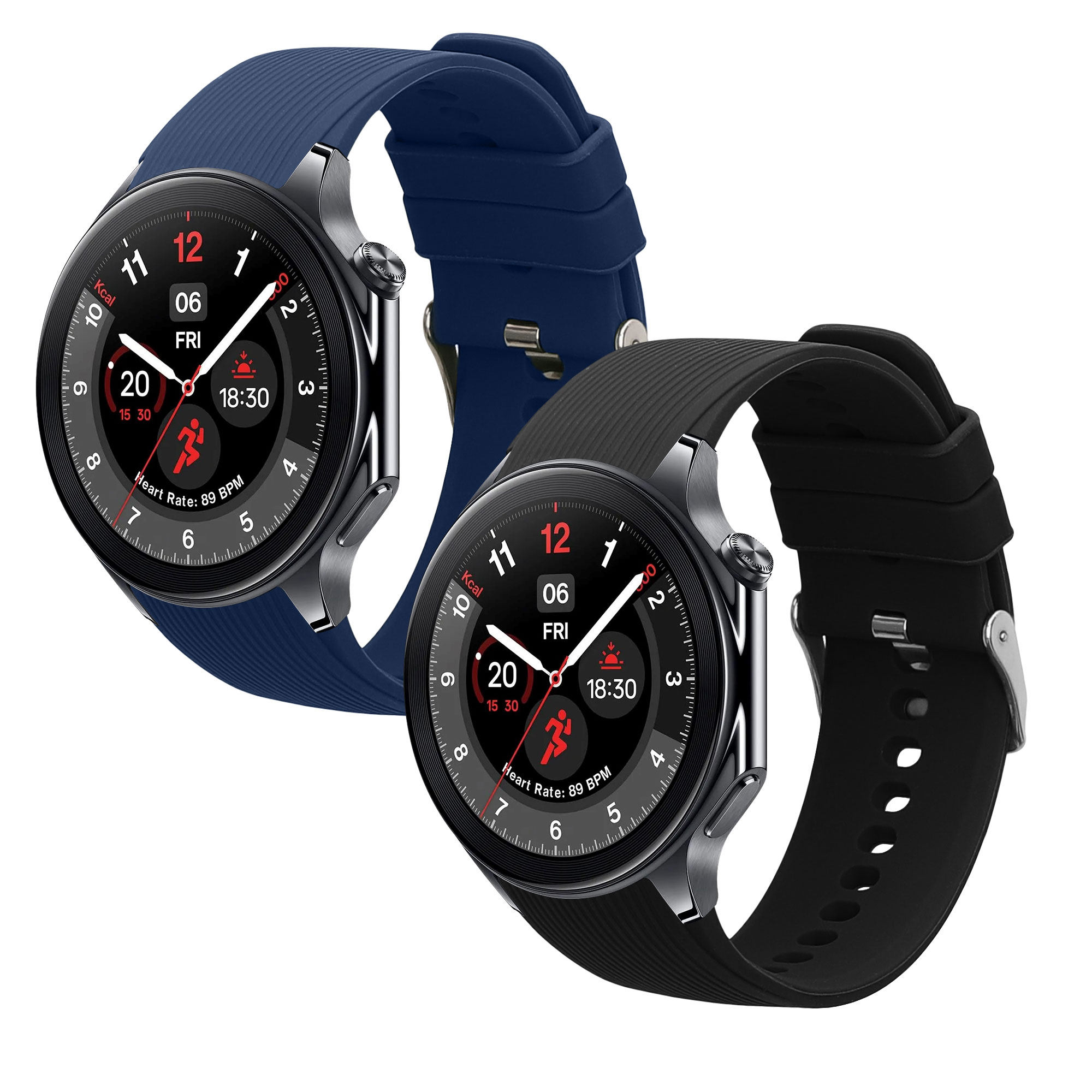 Řemínky pro OnePlus Watch 3 / 2 / 2R / Oppo Watch X2 kwmobile silikonové - černá / tmavě modrá