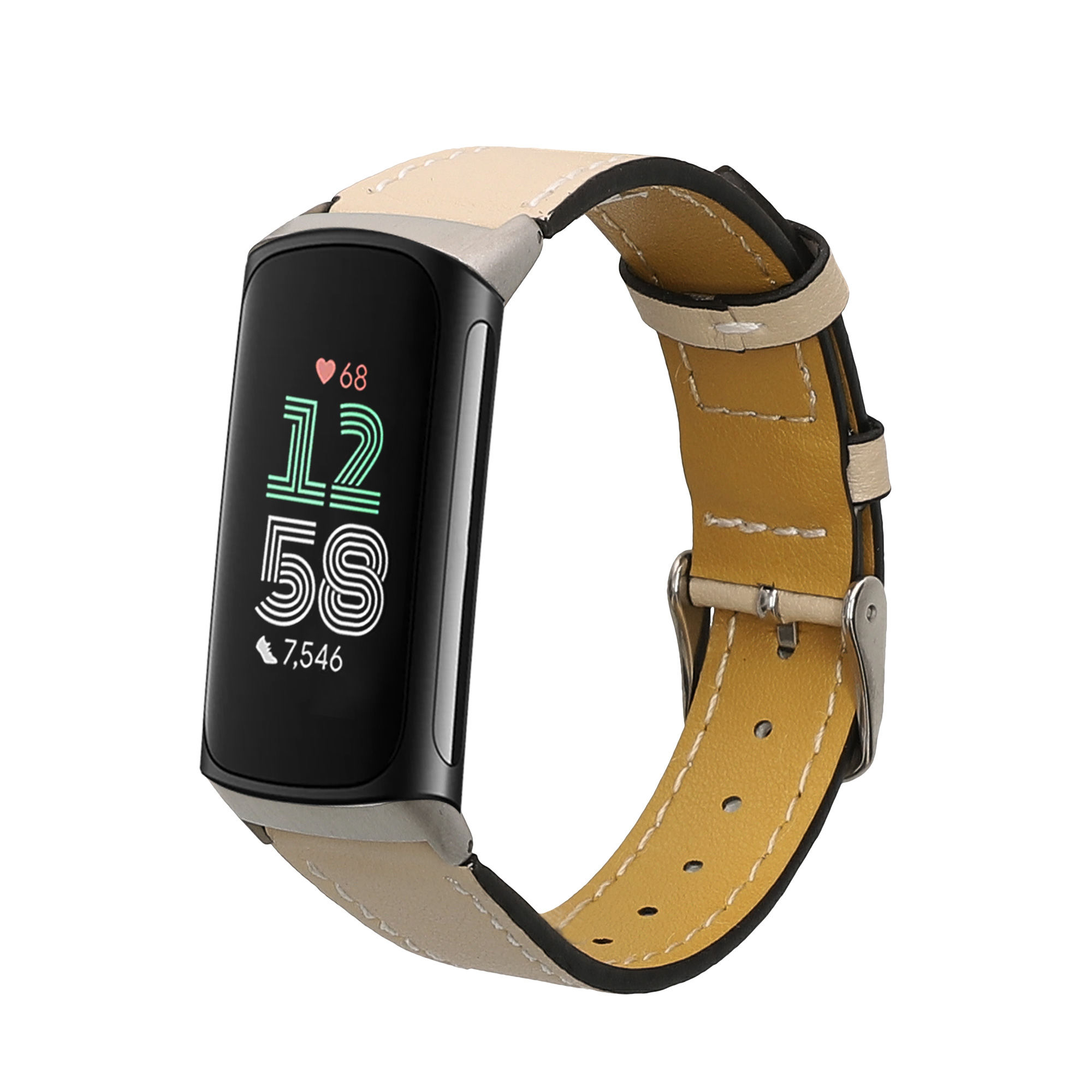 Kožený řemínek pro Fitbit Charge 6 / Charge 5 kwmobile - béžová