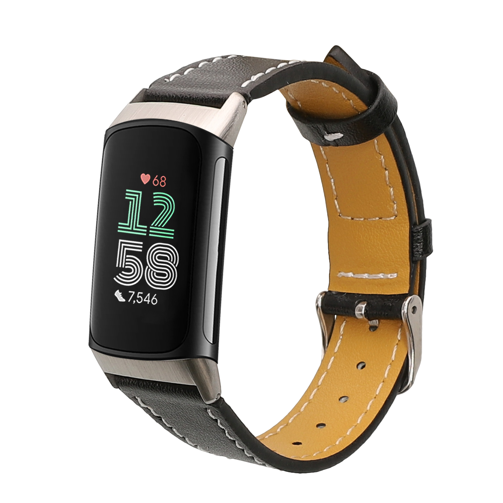 Kožený řemínek pro Fitbit Charge 6 / Charge 5 kwmobile - černá