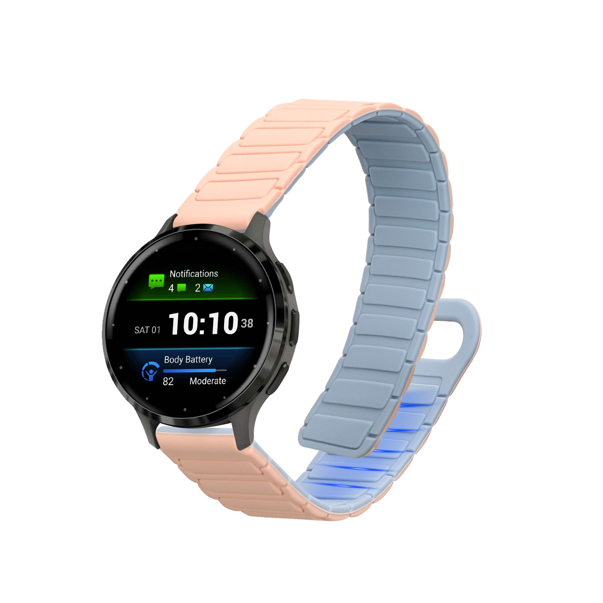 Řemínek kwmobile pro Garmin Venu 3S / Venu 2S / vivoactive 4S / Forerunner 265S 255S - starorůžová / světle modrá