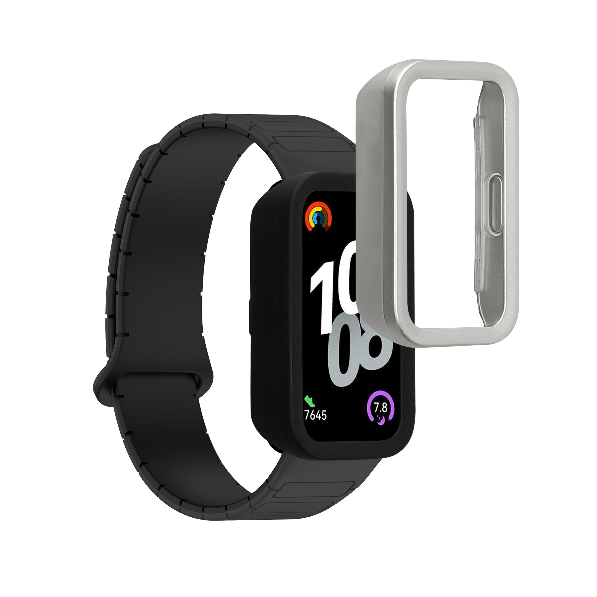 Ochranný rámeček se sklem na fitness náramek Huawei Band 10 / 9 / 8 2 ks černo-stříbrné