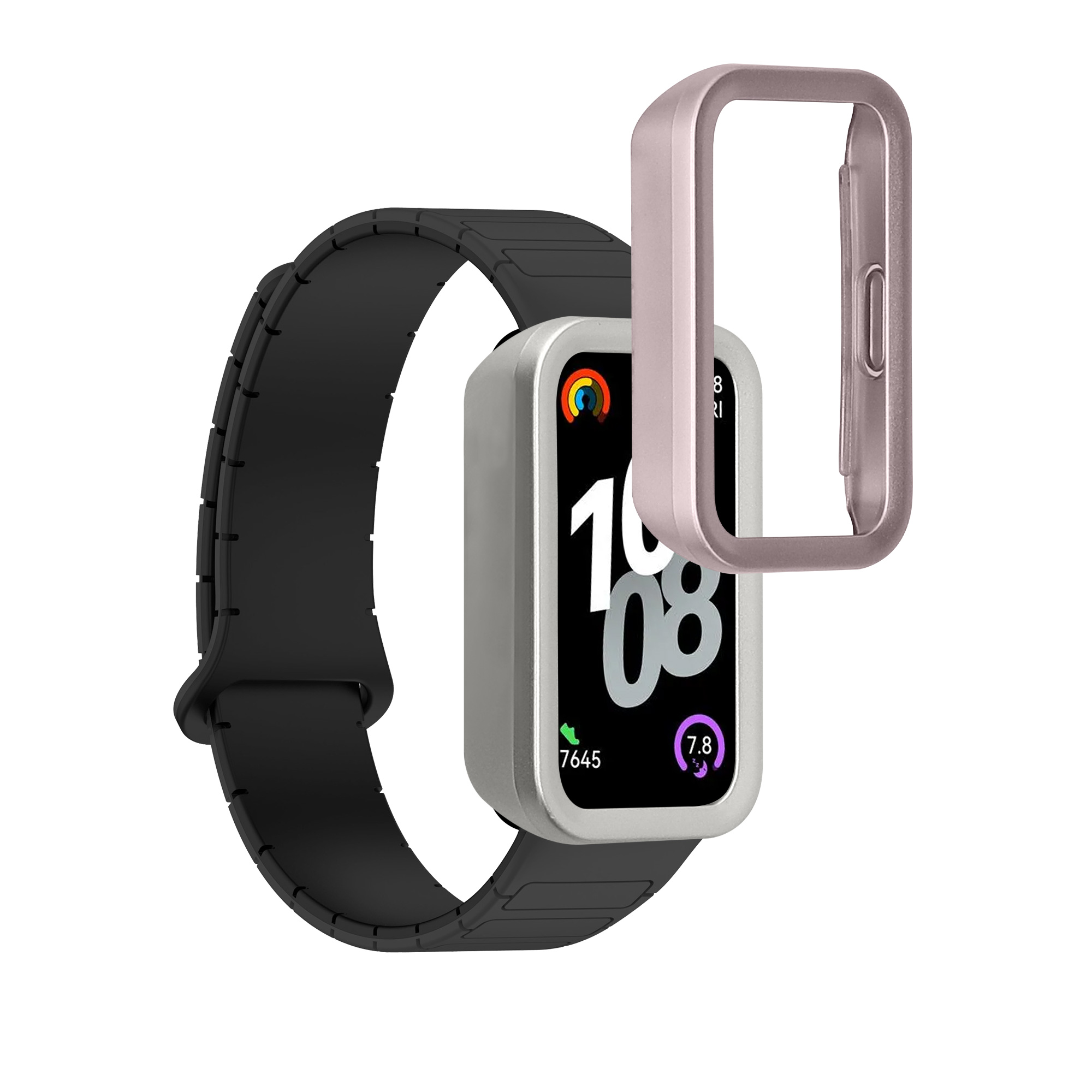 Ochranný rámeček se sklem na fitness náramek Huawei Band 10 / 9 / 8 2 ks stříbrno-pudrově růžové
