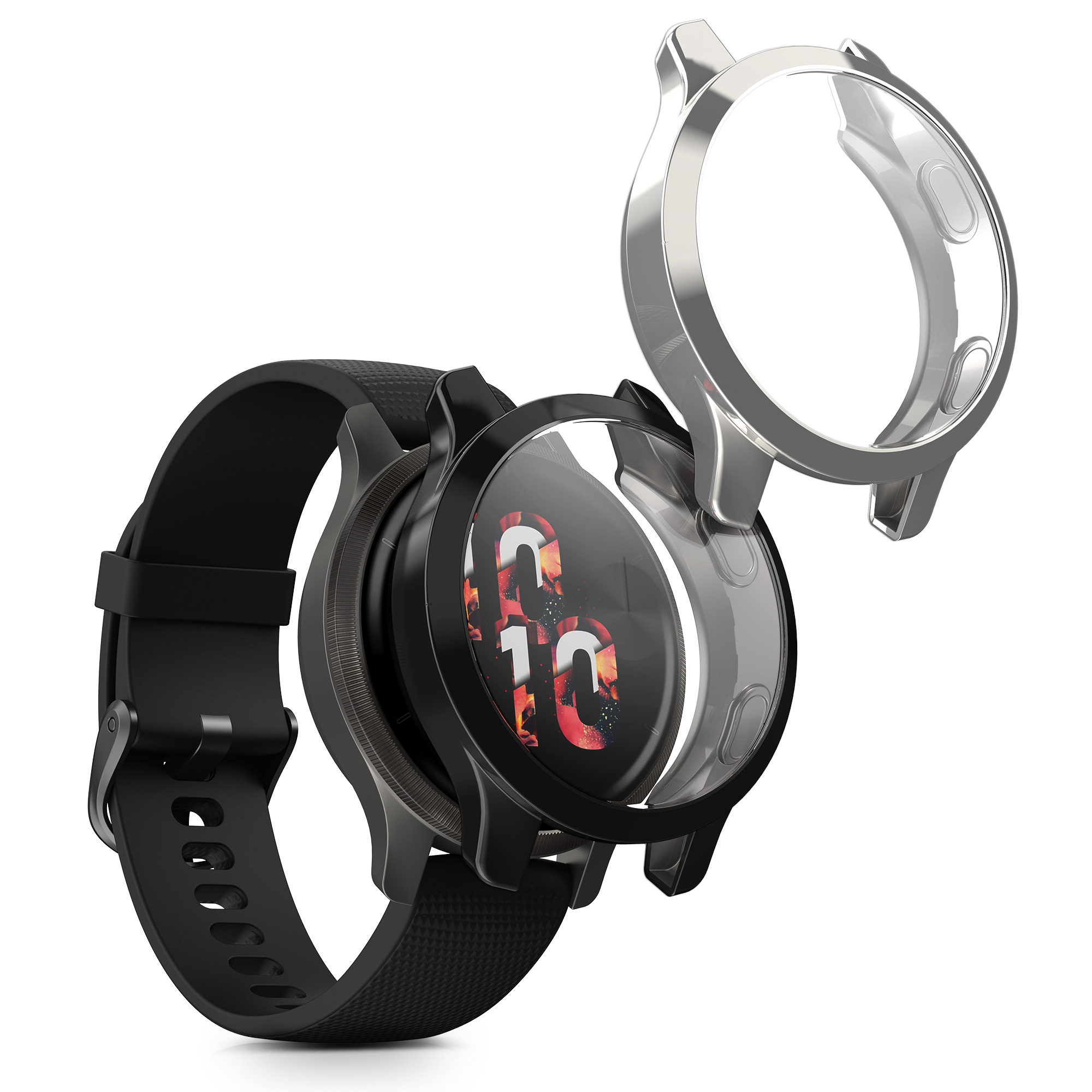 2x Ochranný obal na fitness tracker kwmobile pro Garmin Venu 2S / vivoactive 4S - stříbrná / tmavě šedá