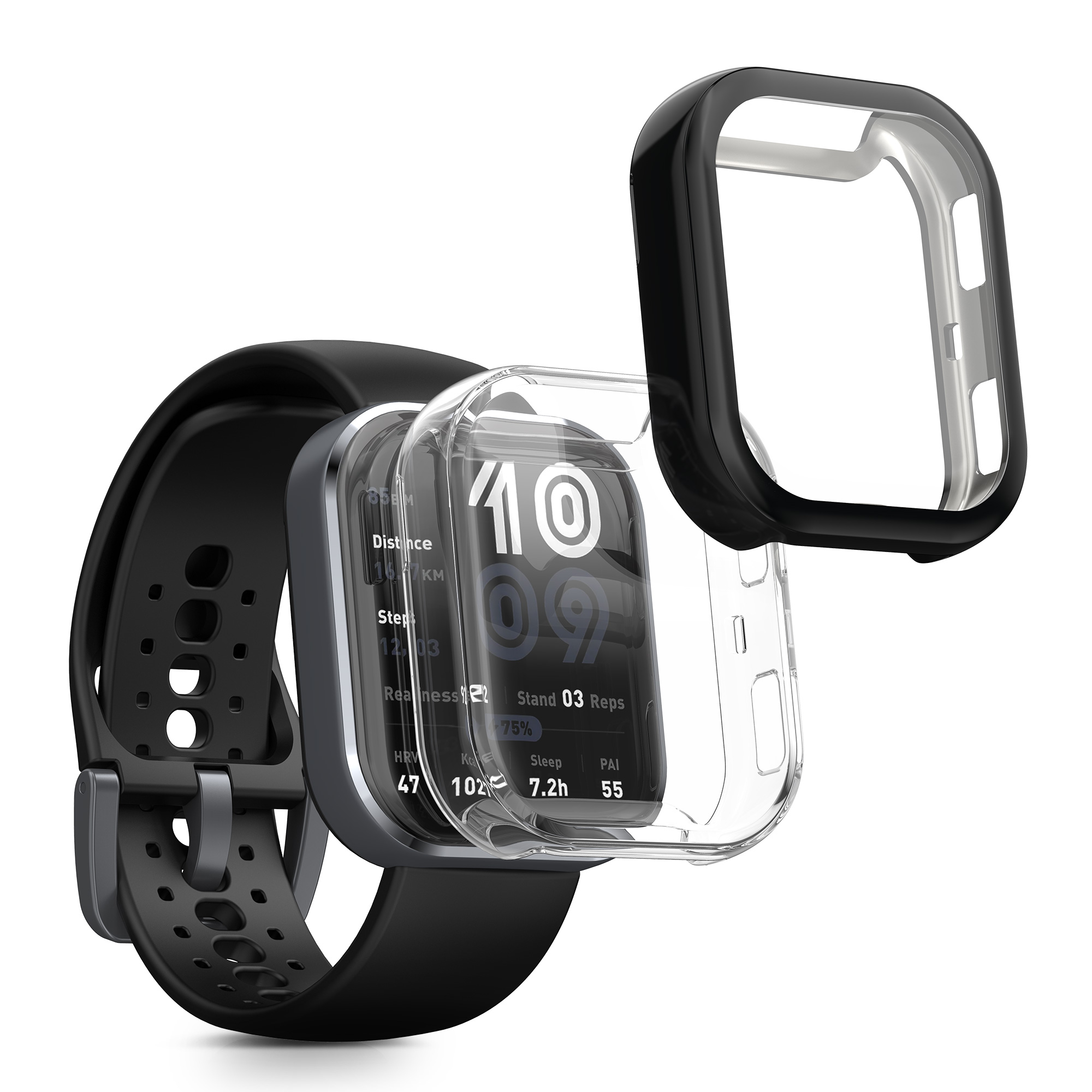 2x obal s ochranným sklem pro Amazfit Bip 6 kwmobile silikonové - černá / transparentní