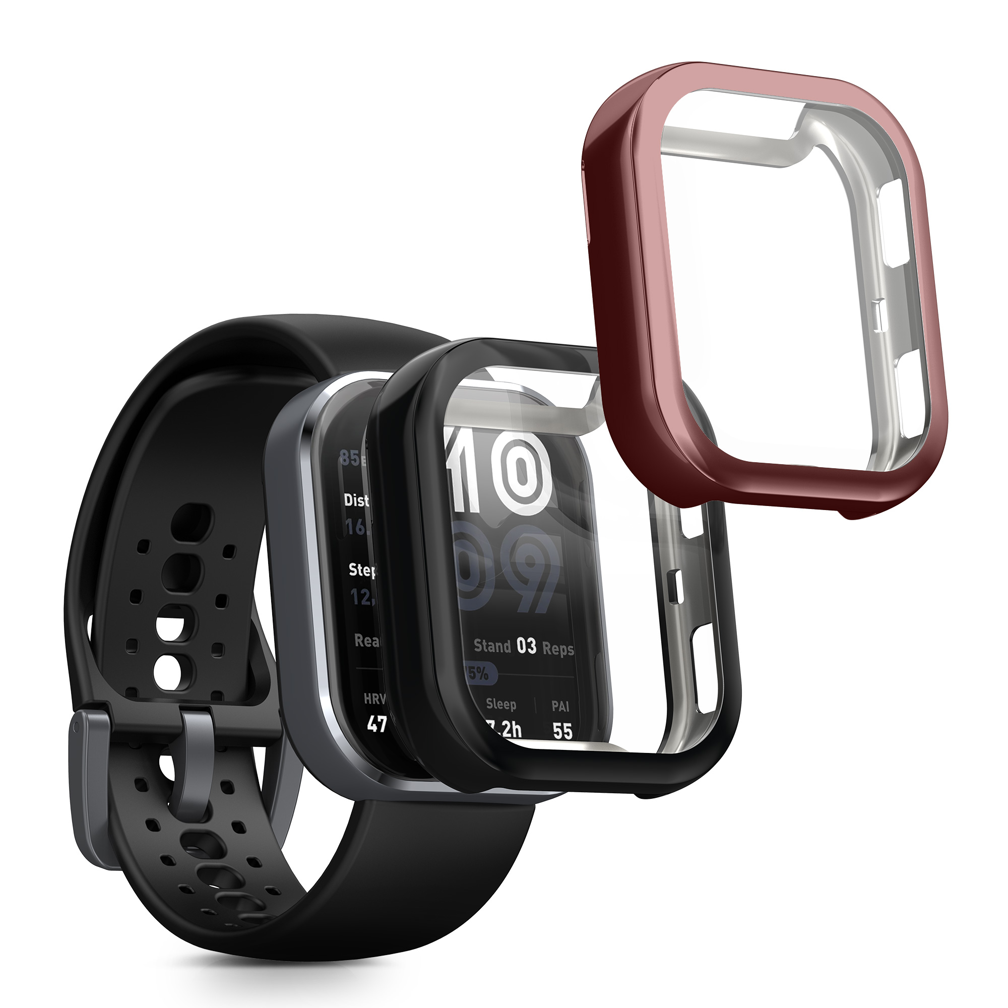 Sada 2 krytů s ochranou displeje pro Amazfit Bip 6 kwmobile - černá a metalicky růžová