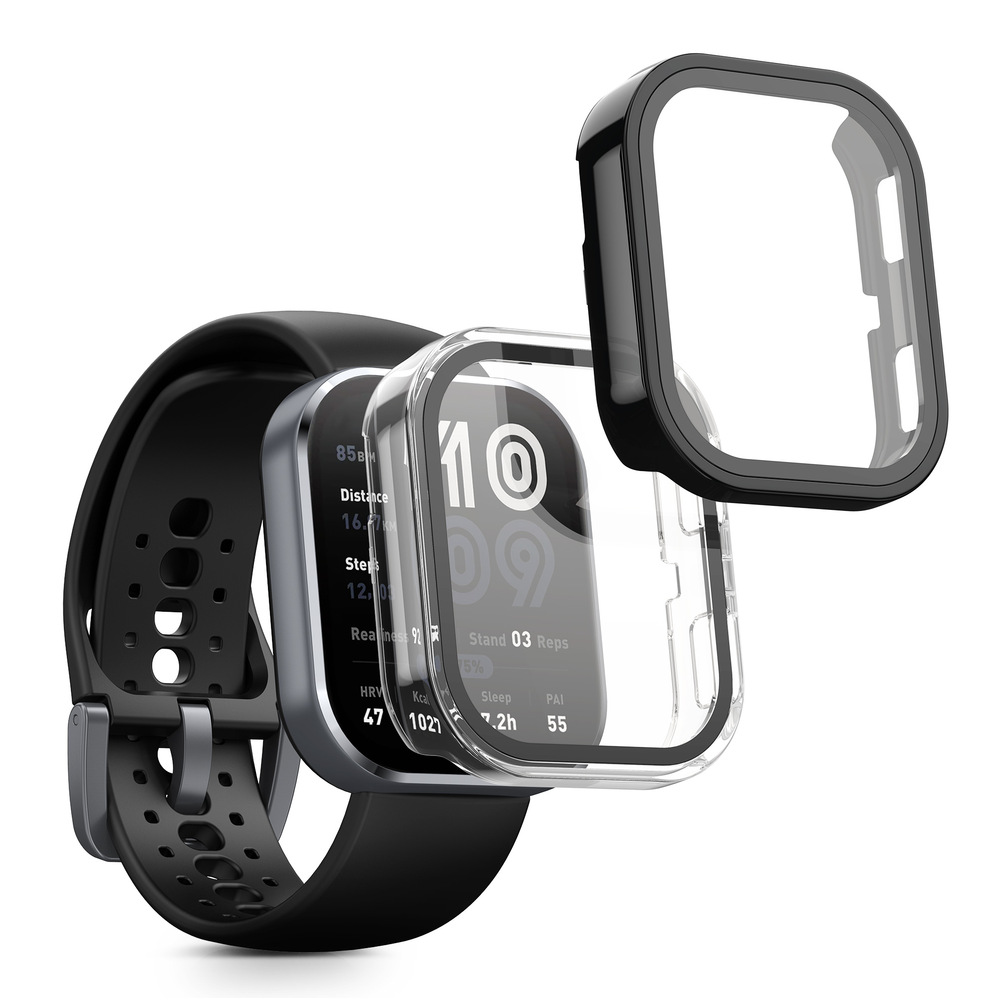 2x obal s ochranným sklem pro Amazfit Bip 6 kwmobile - transparentní / černá