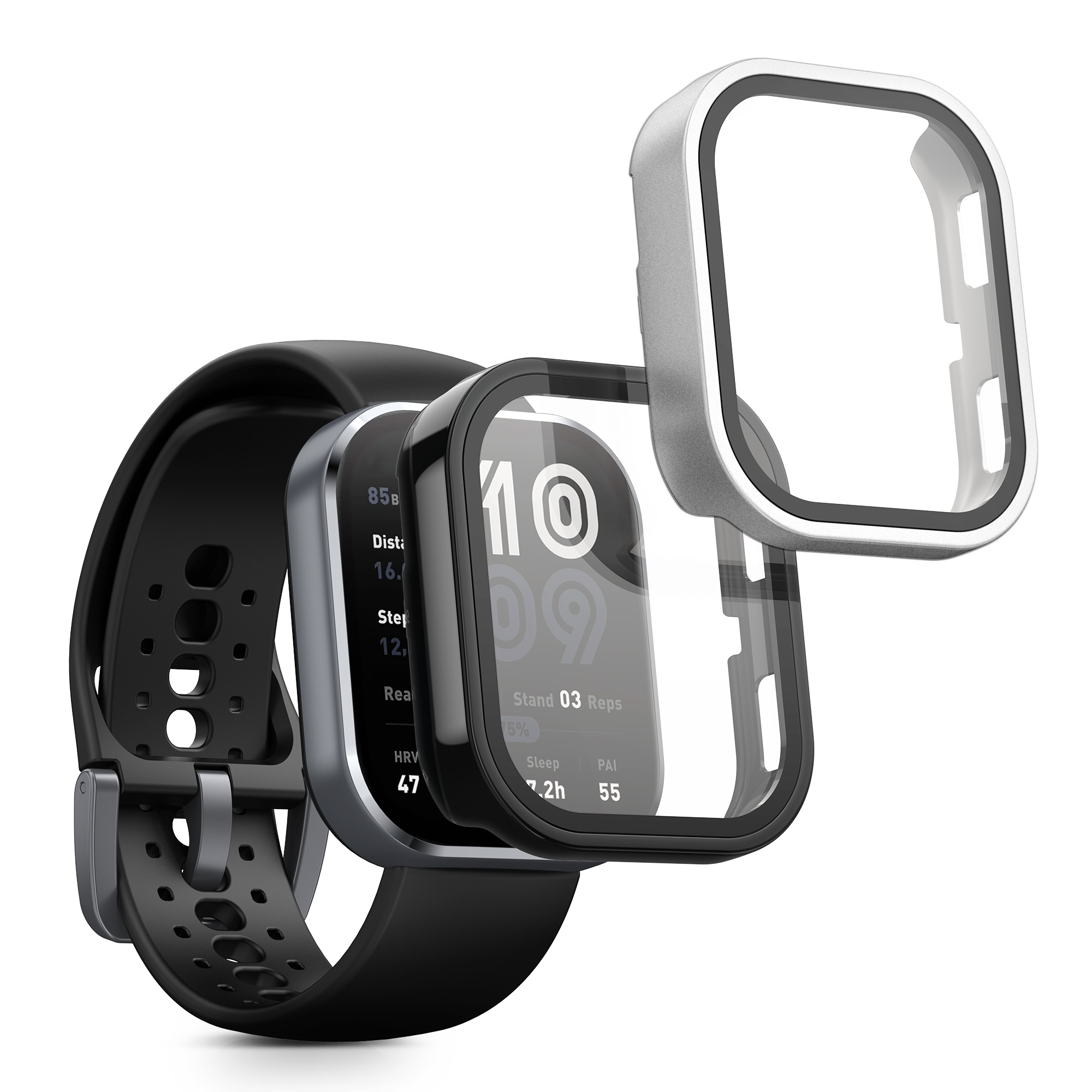 Sada 2 krytů s ochranou displeje pro Amazfit Bip 6 kwmobile - černá a stříbrná