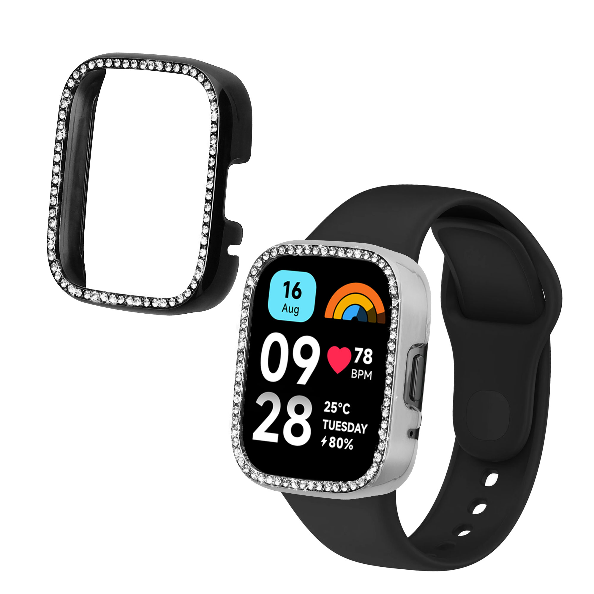 kwmobile ochranný rámeček na chytré hodinky Redmi Watch 3 Active / Redmi Watch 3 Lite - černá / stříbrná