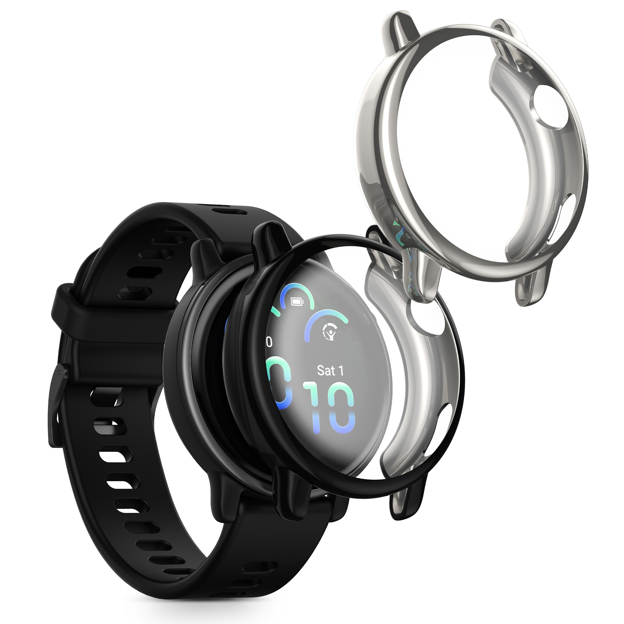 Rámeček se sklem kwmobile pro Garmin vivoactive 6 (42mm) / Active 6 - 2 ks, černá / stříbrná