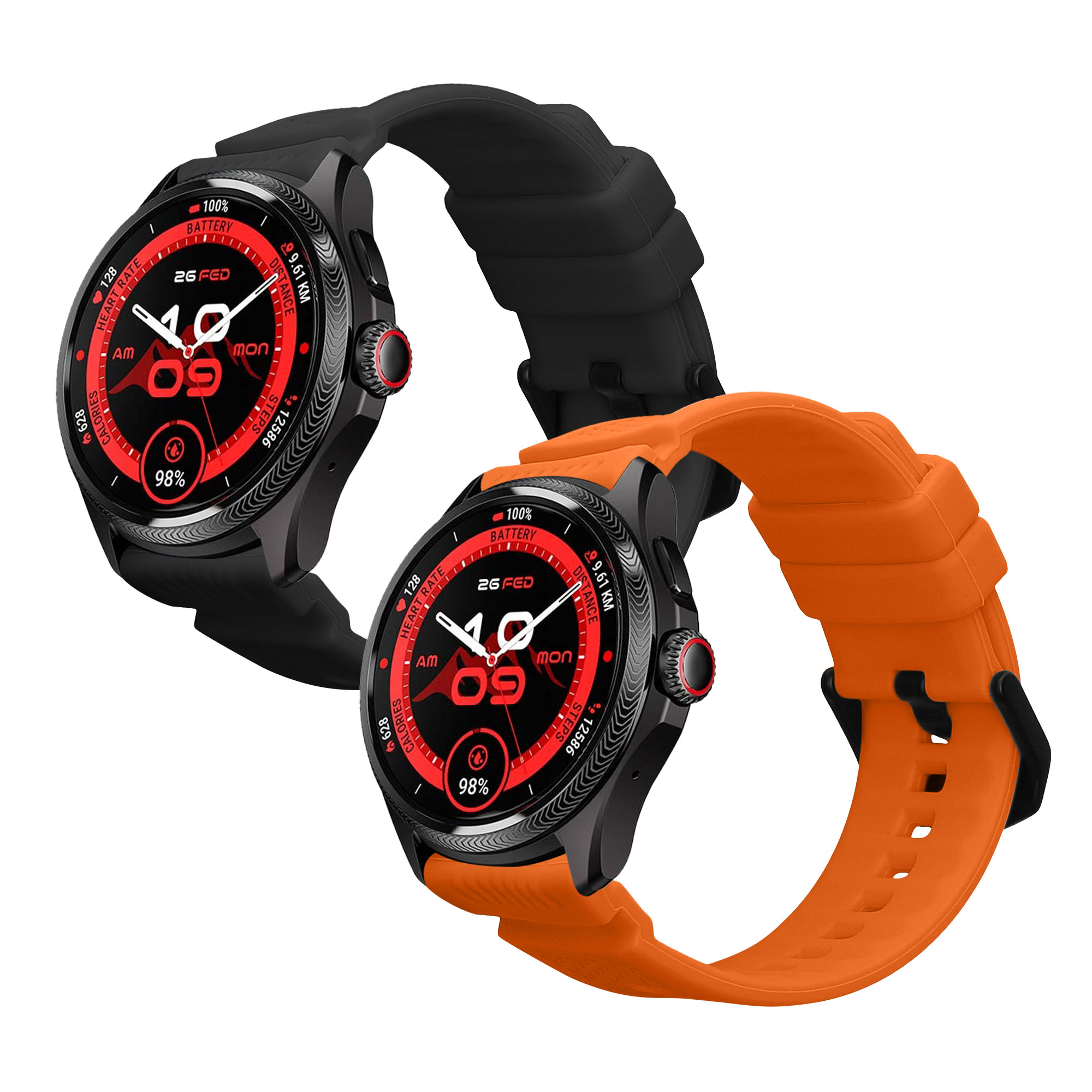 2 ks Řemínek na chytré hodinky Ticwatch Pro 5 Enduro / Pro 5 / Atlas / iTouch Air 3 kwmobile - černá/oranžová