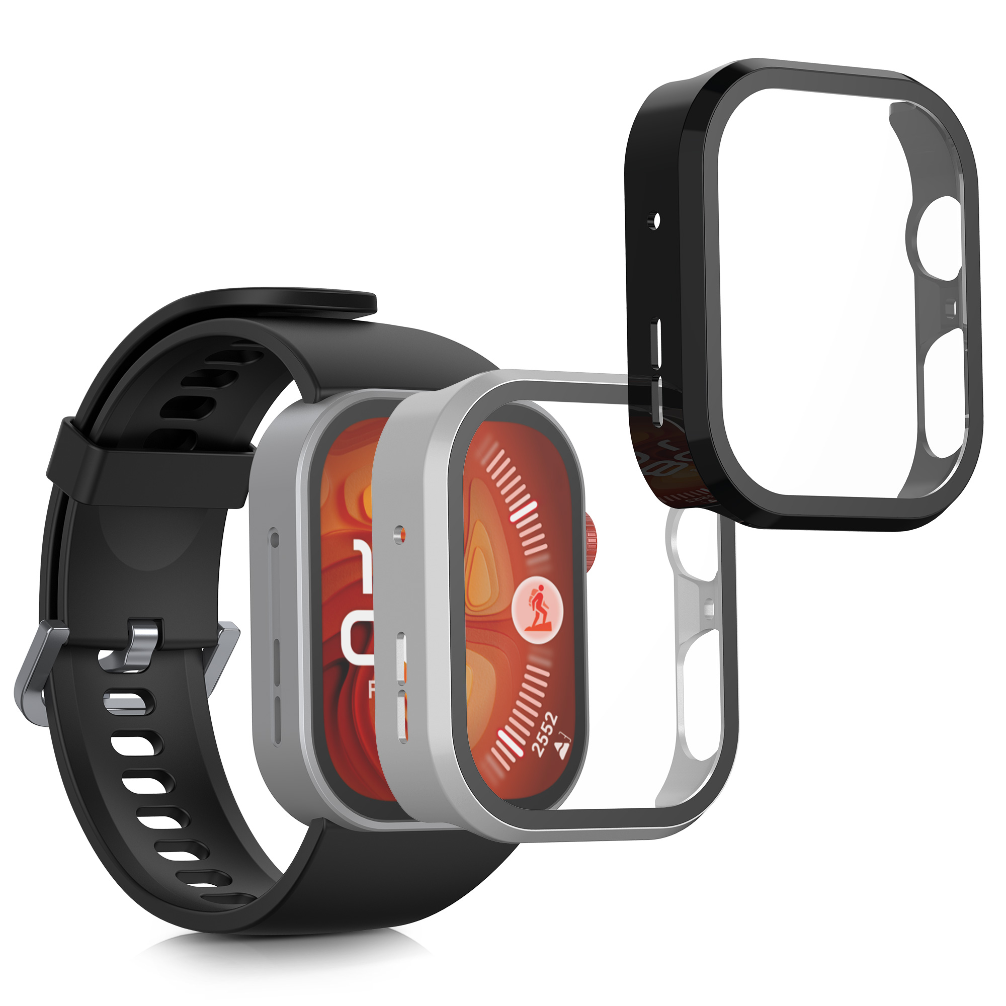 Ochranný kryt hodinky Huawei Watch Fit 4 Pro tvrzené sklo sada 2 ks černá/stříbrná kwmobile