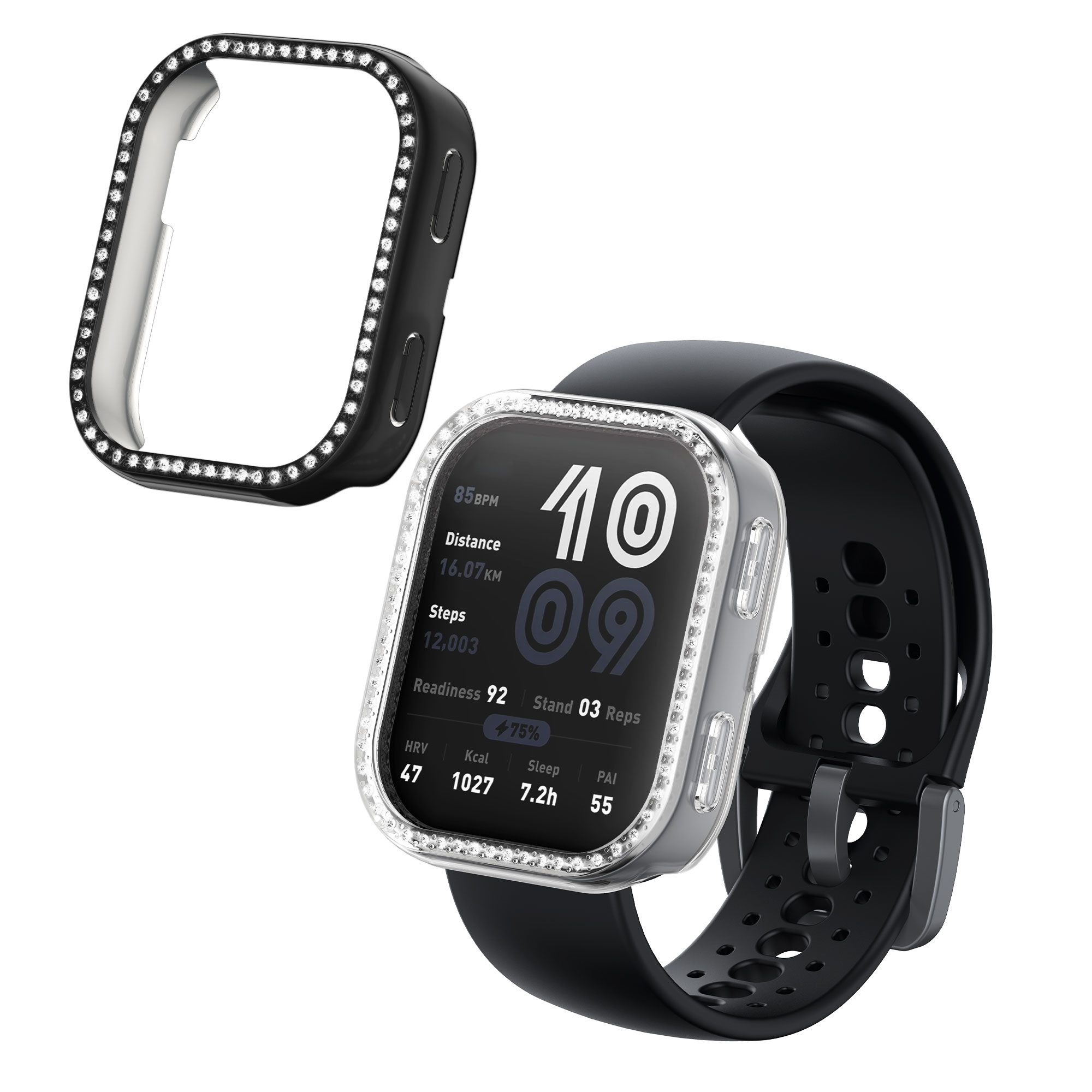 Ochranné rámečky s třpytkami pro Amazfit Bip 6 kwmobile ‑ čirá / černá
