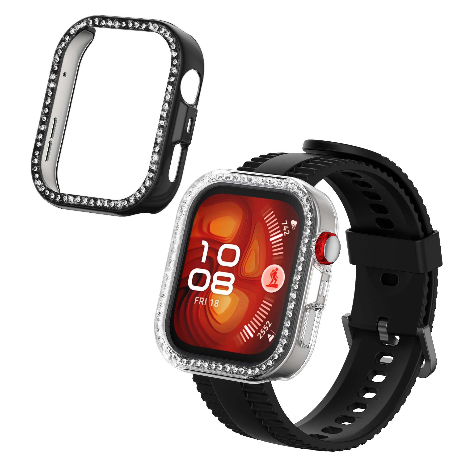 Ochranné rámečky s třpytkami pro Huawei Watch Fit 4 Pro kwmobile sada 2 ks - transparentní / černá