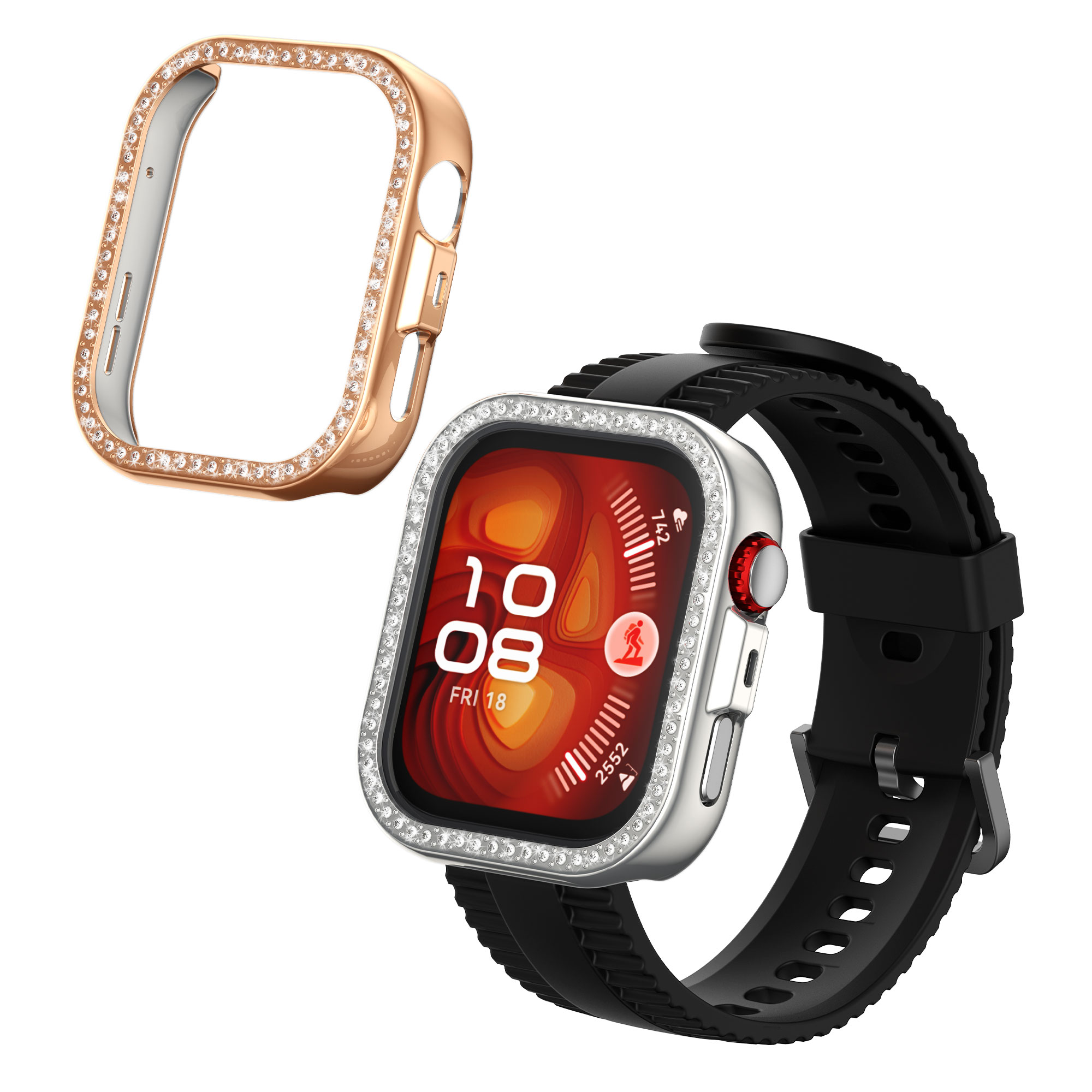 Ochranné rámečky s třpytkami pro Huawei Watch Fit 4 Pro kwmobile sada 2 ks - stříbrná / růžové zlato