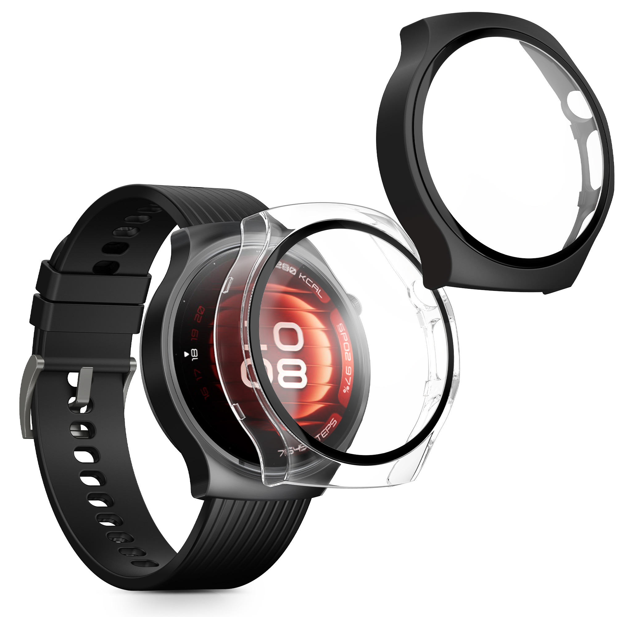 Ochranný kryt hodinky Huawei Watch 5 42mm tvrzené sklo sada 2 ks černá/průhledná kwmobile