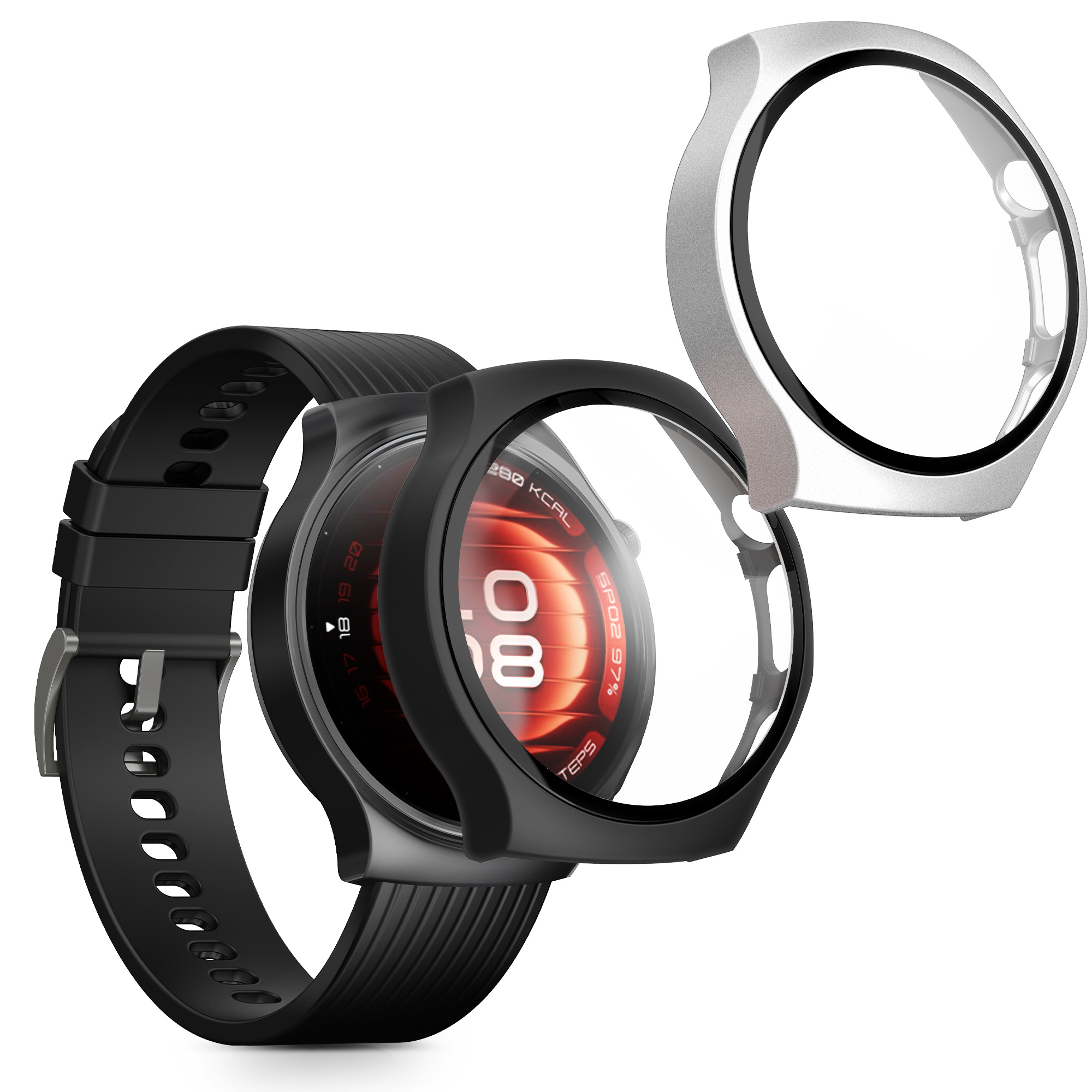 Ochranný kryt hodinky Huawei Watch 5 42mm tvrzené sklo sada 2 ks černá/stříbrná kwmobile