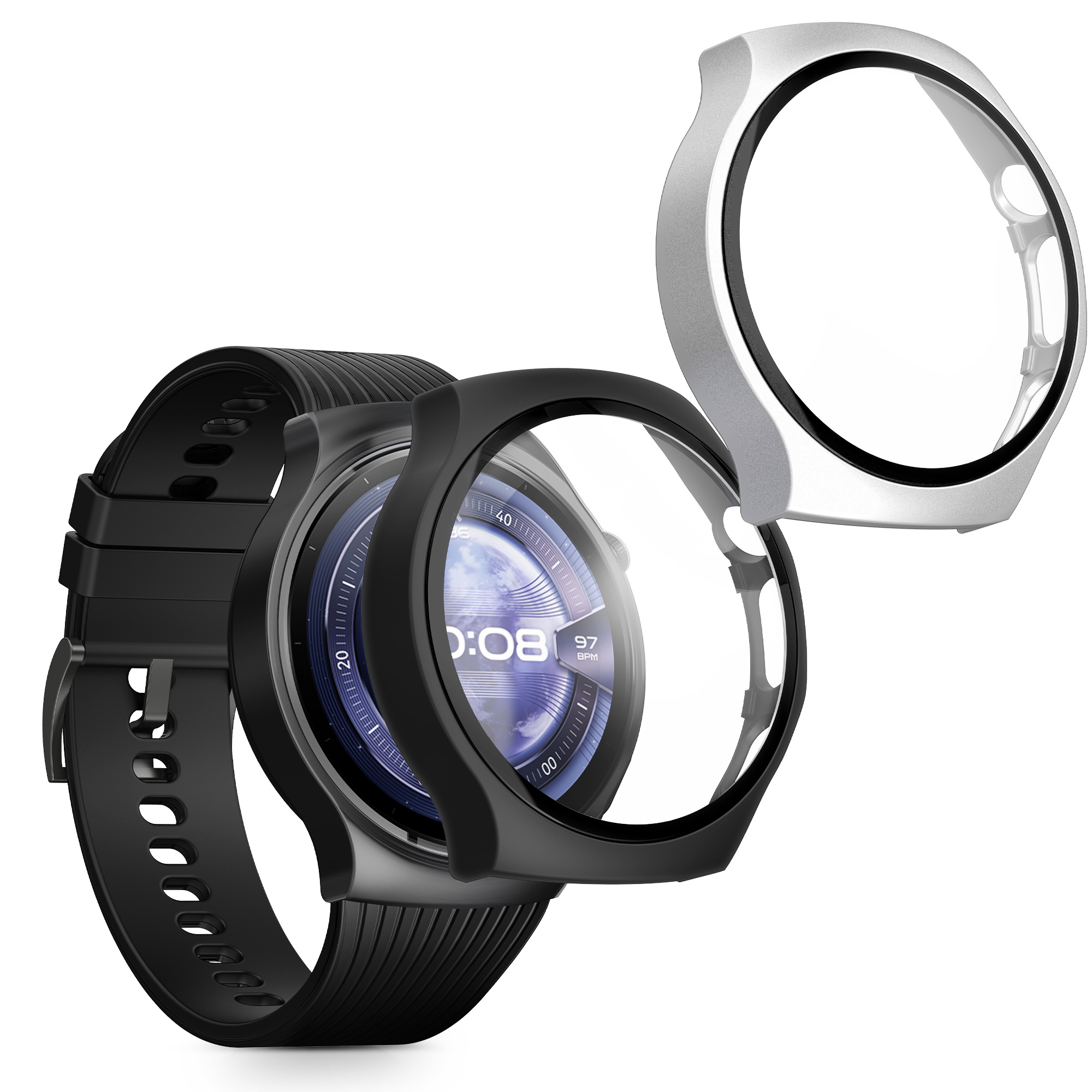 Ochranný kryt hodinky Huawei Watch 5 46mm tvrzené sklo sada 2 ks černá/stříbrná kwmobile