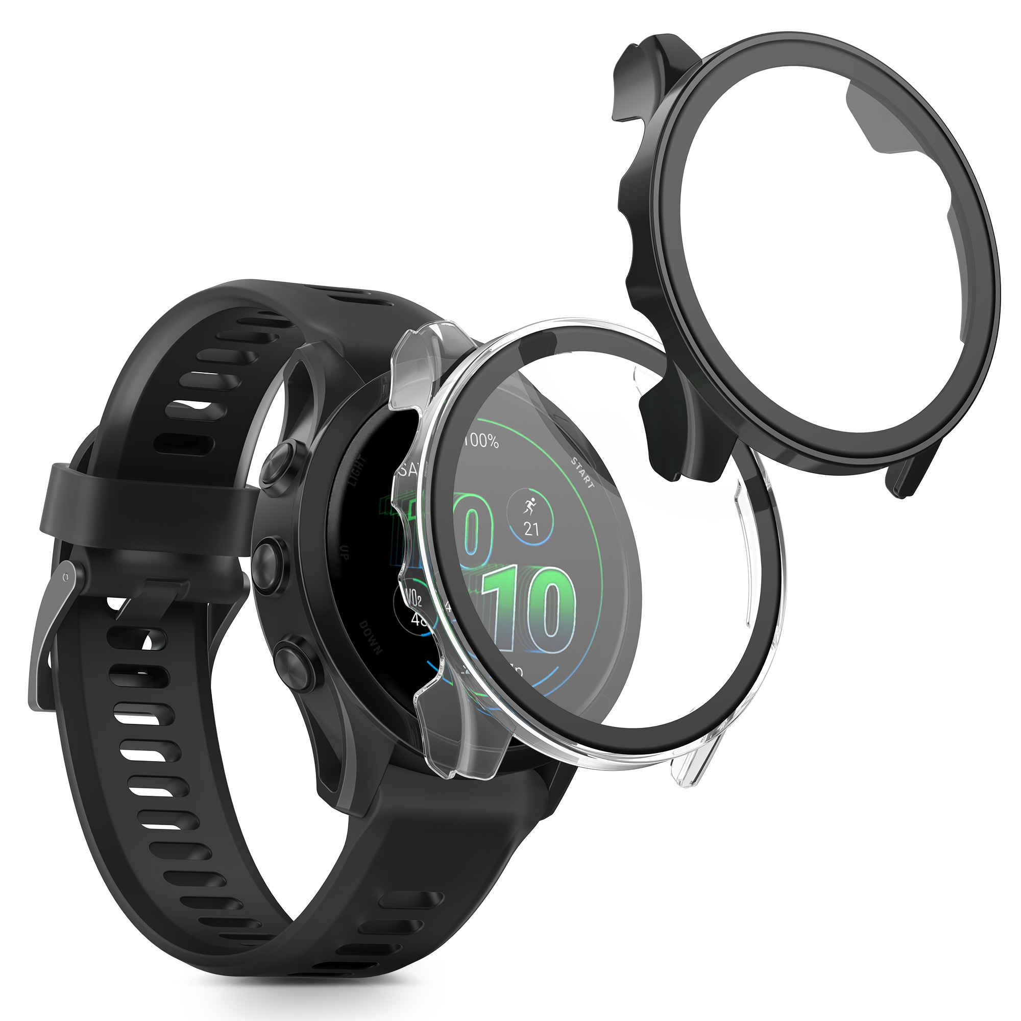 Tvrzené sklo s rámečkem Garmin Forerunner 570 42mm kwmobile 2 ks transparentní