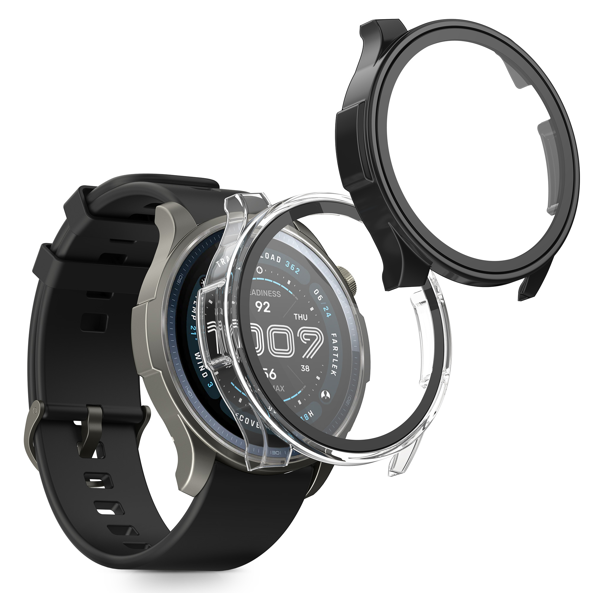 2x obal s ochranným sklem pro Amazfit Balance 2 A2429 kwmobile ‑ čirá / černá