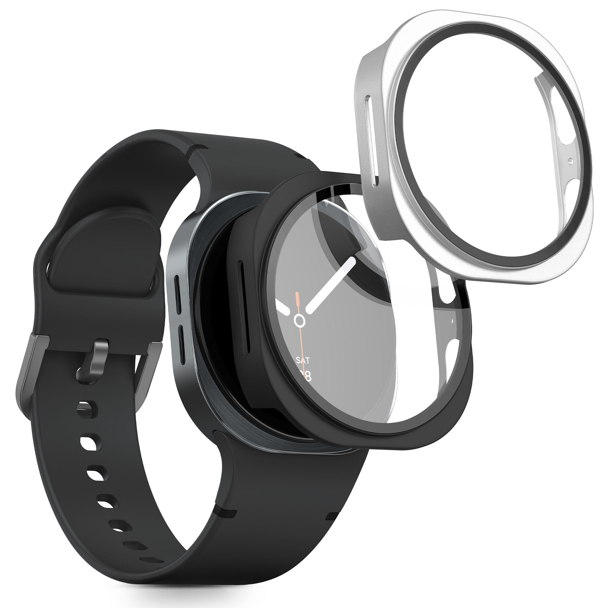 2x obal s ochranným sklem pro Samsung Galaxy Watch 8 (44mm) kwmobile - černá / stříbrná