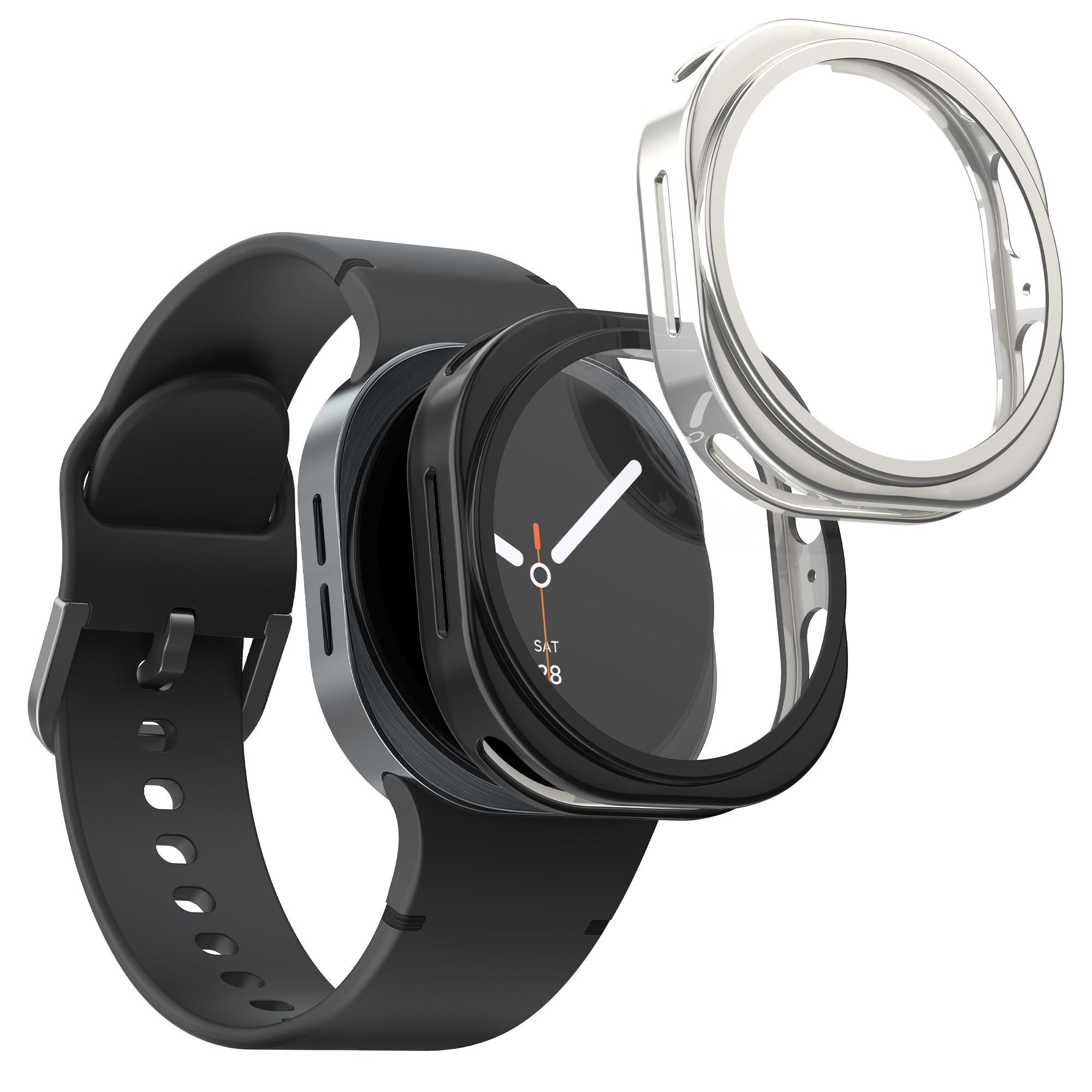 2x obal s ochranným sklem pro Samsung Galaxy Watch 8 (44mm) kwmobile silikonové - černá / stříbrná