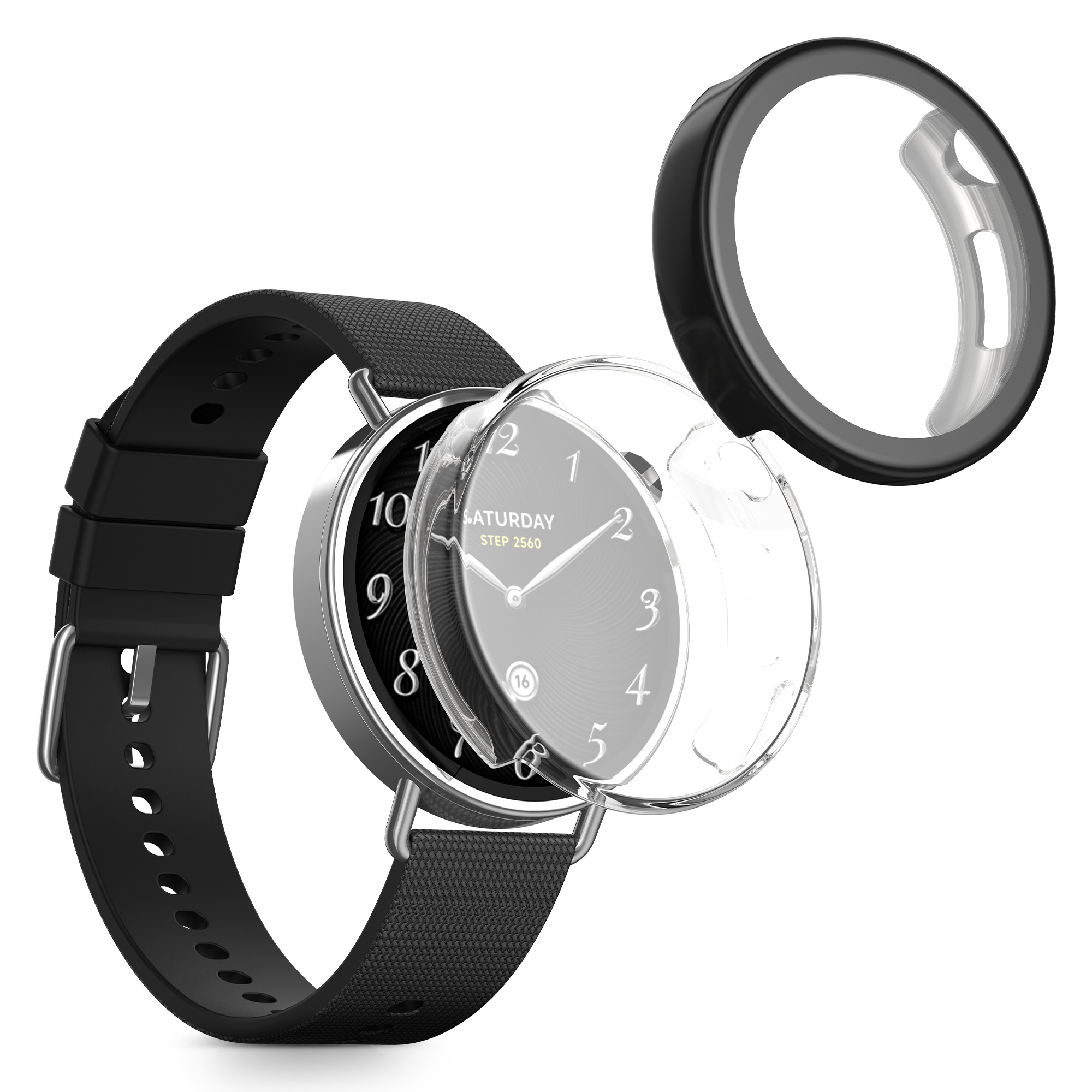 Ochranný kryt se sklem na hodinky kwmobile pro Xiaomi Watch S4 41mm, transparentní / černá, 2 ks