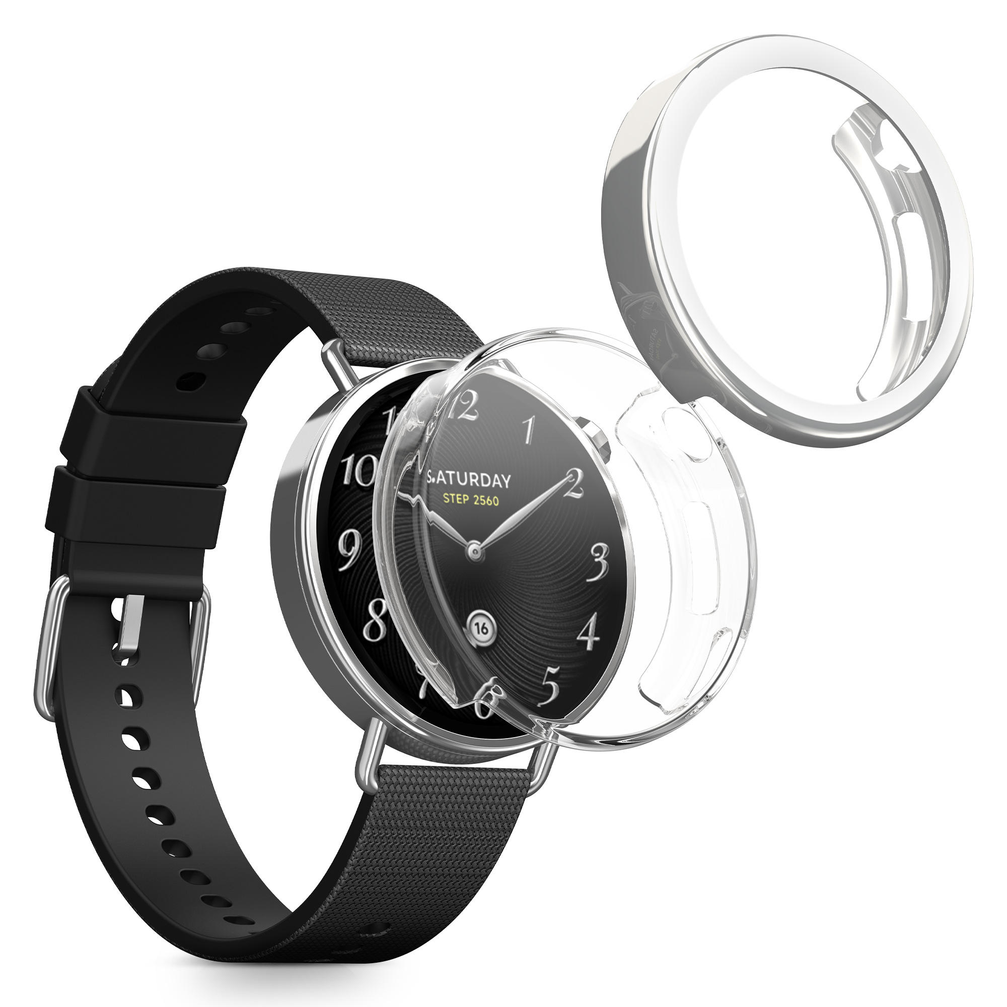 Ochranný kryt se sklem na hodinky kwmobile pro Xiaomi Watch S4 41mm, transparentní / stříbrná, 2 ks